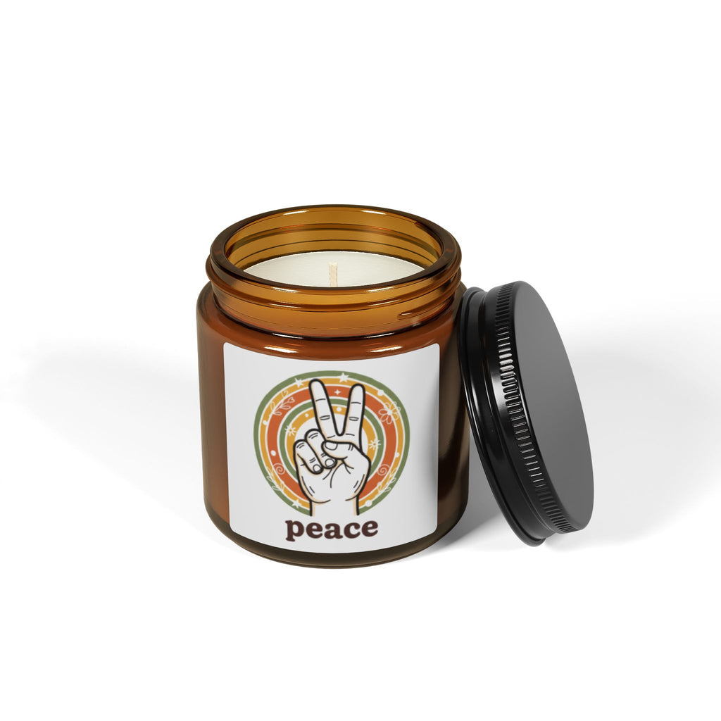 Peace Sign Soy Candle — Amber Jar Scented Candle (Retro Vibes)