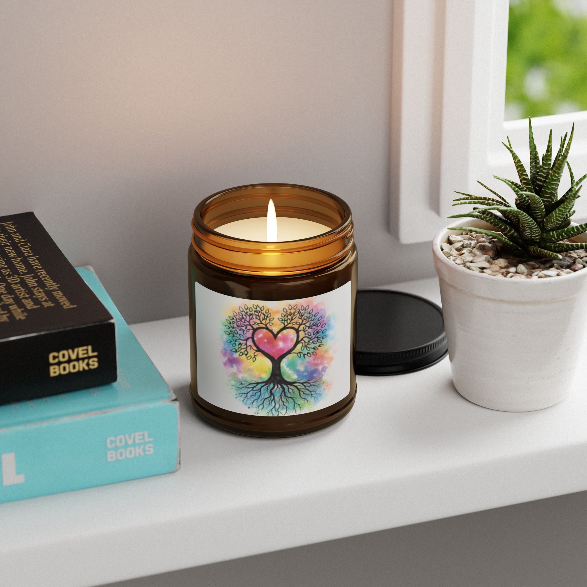 Rainbow Heart Tree Candle | Soy Amber Jar