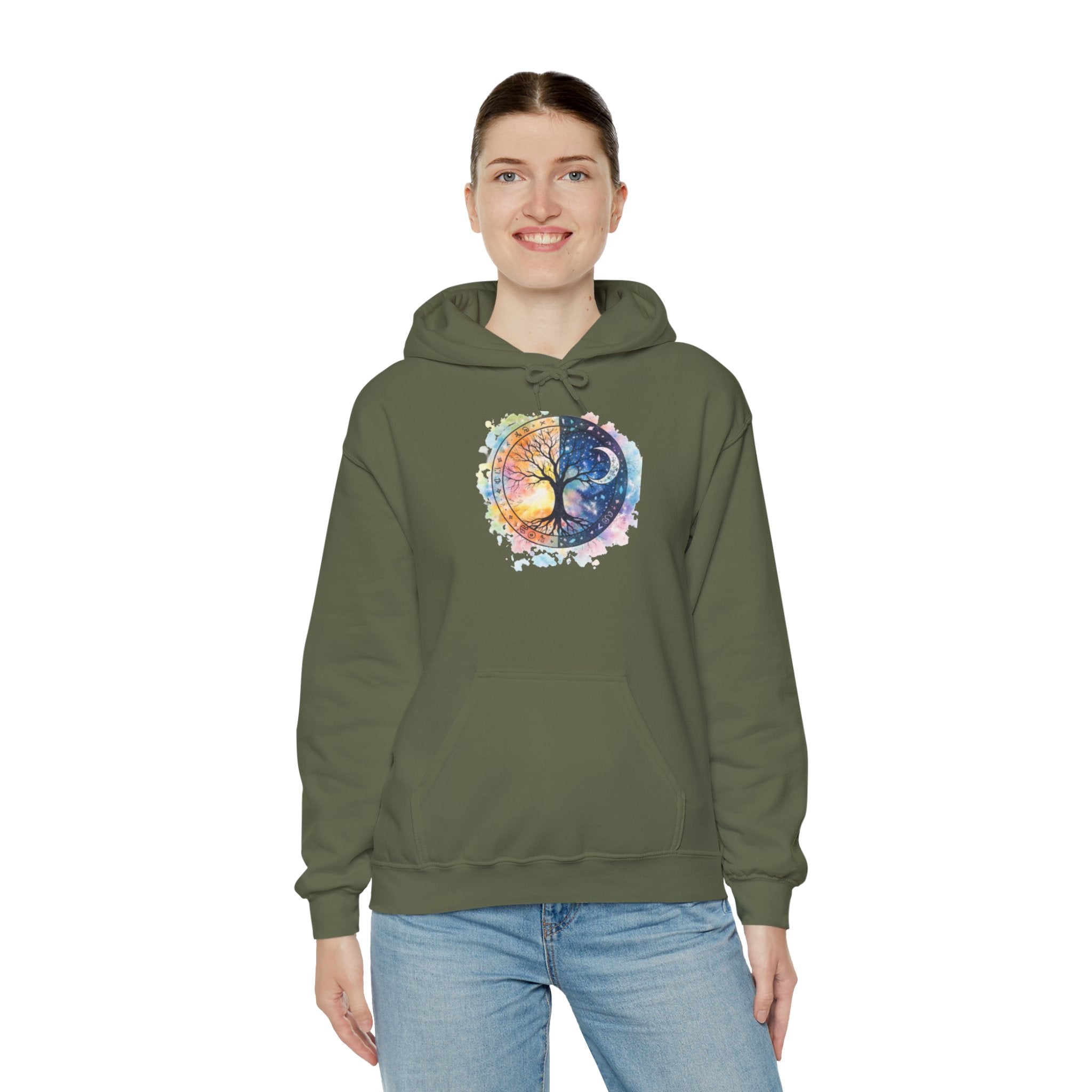 Yin Yang Tree Of Life Hoodie — Colorful Sun & Moon Spiritual Pullover