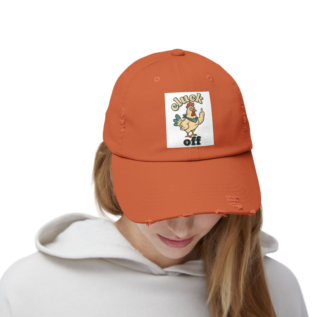 Cluck Off' Retro Rooster Distressed Hat