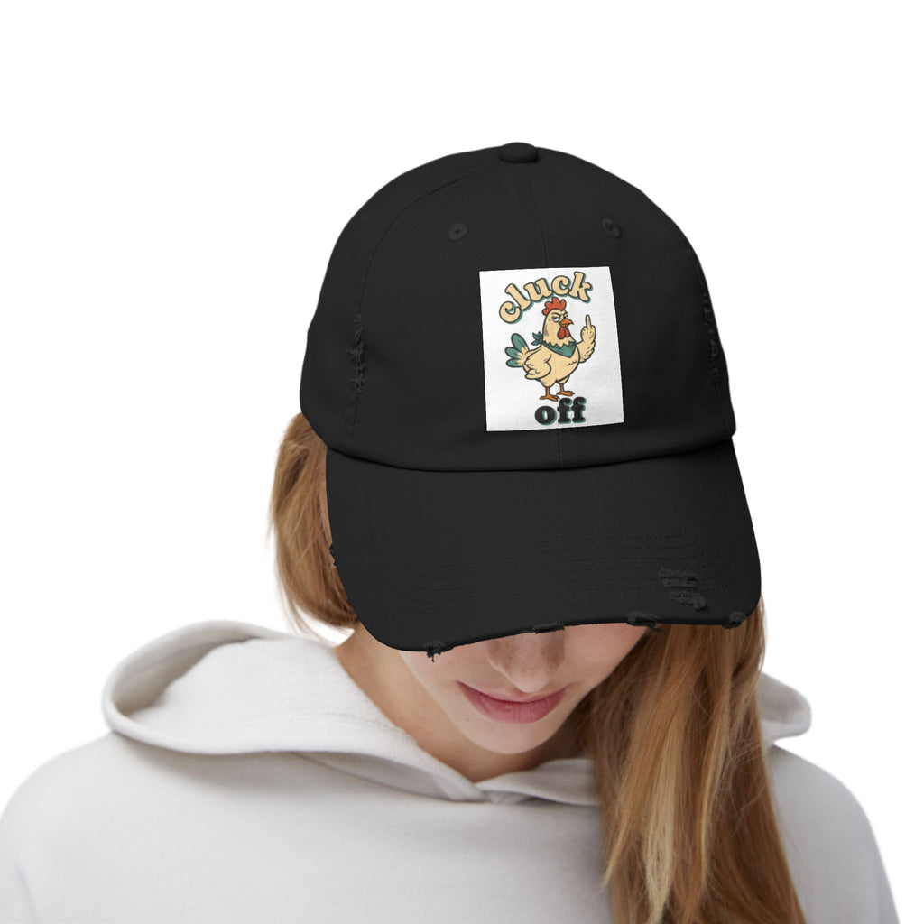 Cluck Off' Retro Rooster Distressed Hat