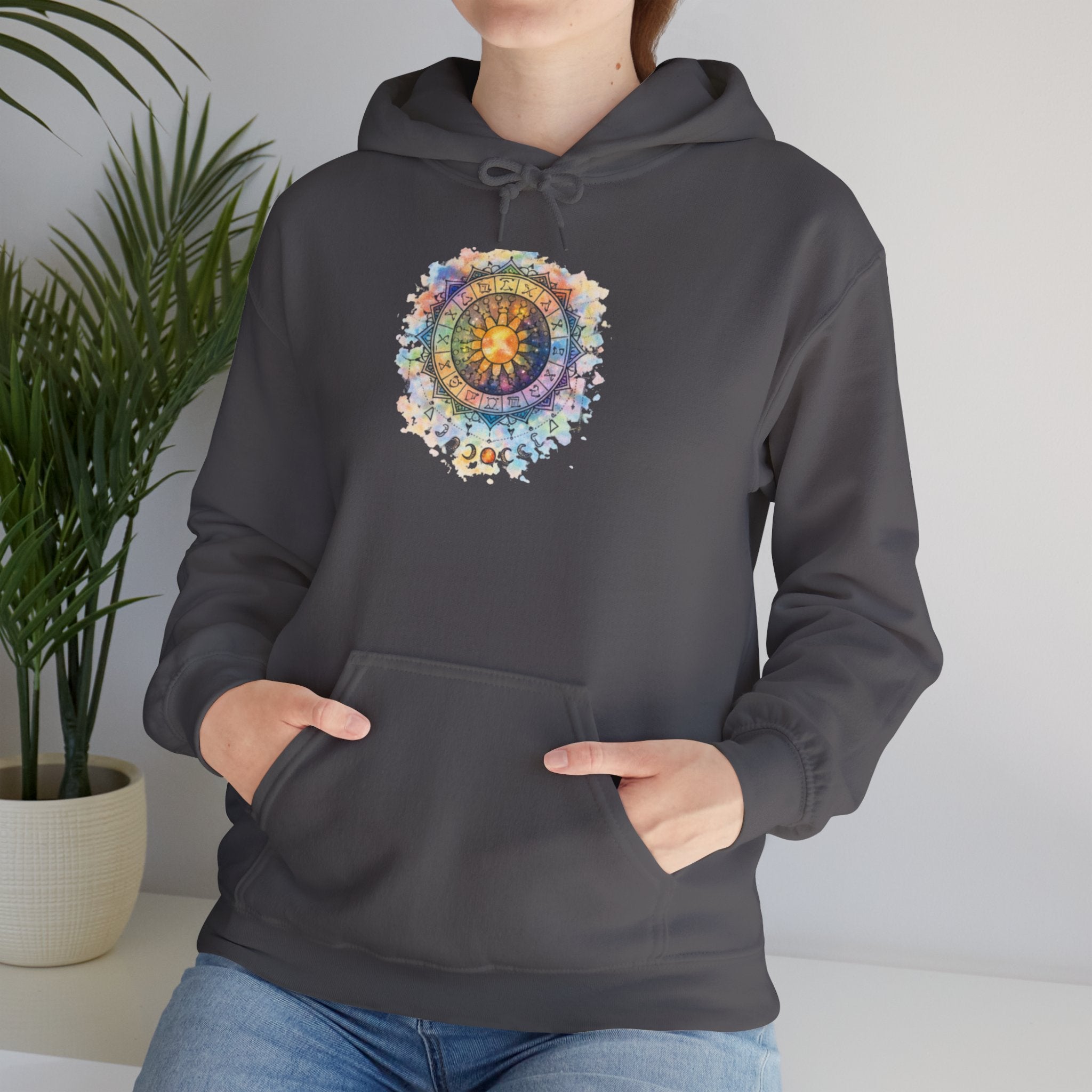 Astrology Compass Hoodie — Boho Tie-Dye Mandala Graphic