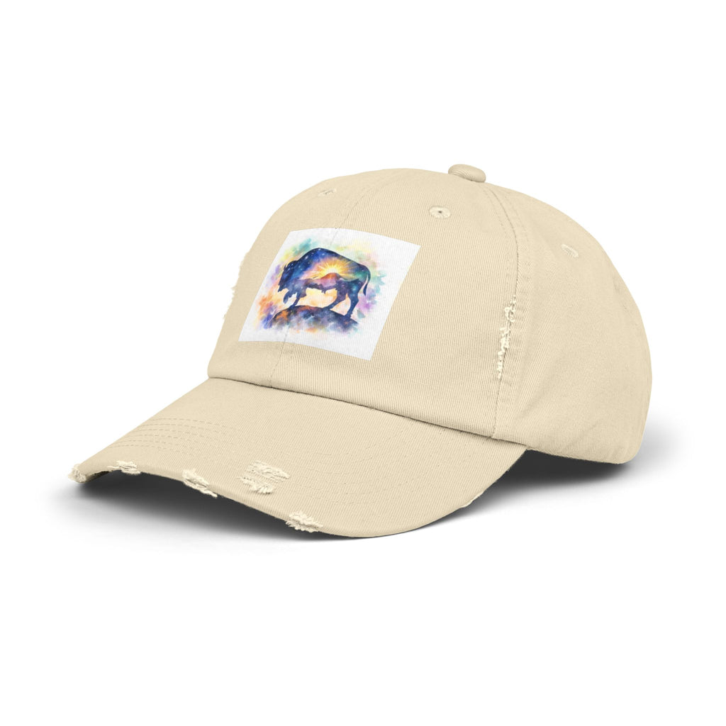 Distressed Buffalo Cap — Watercolor Bison Patch Hat