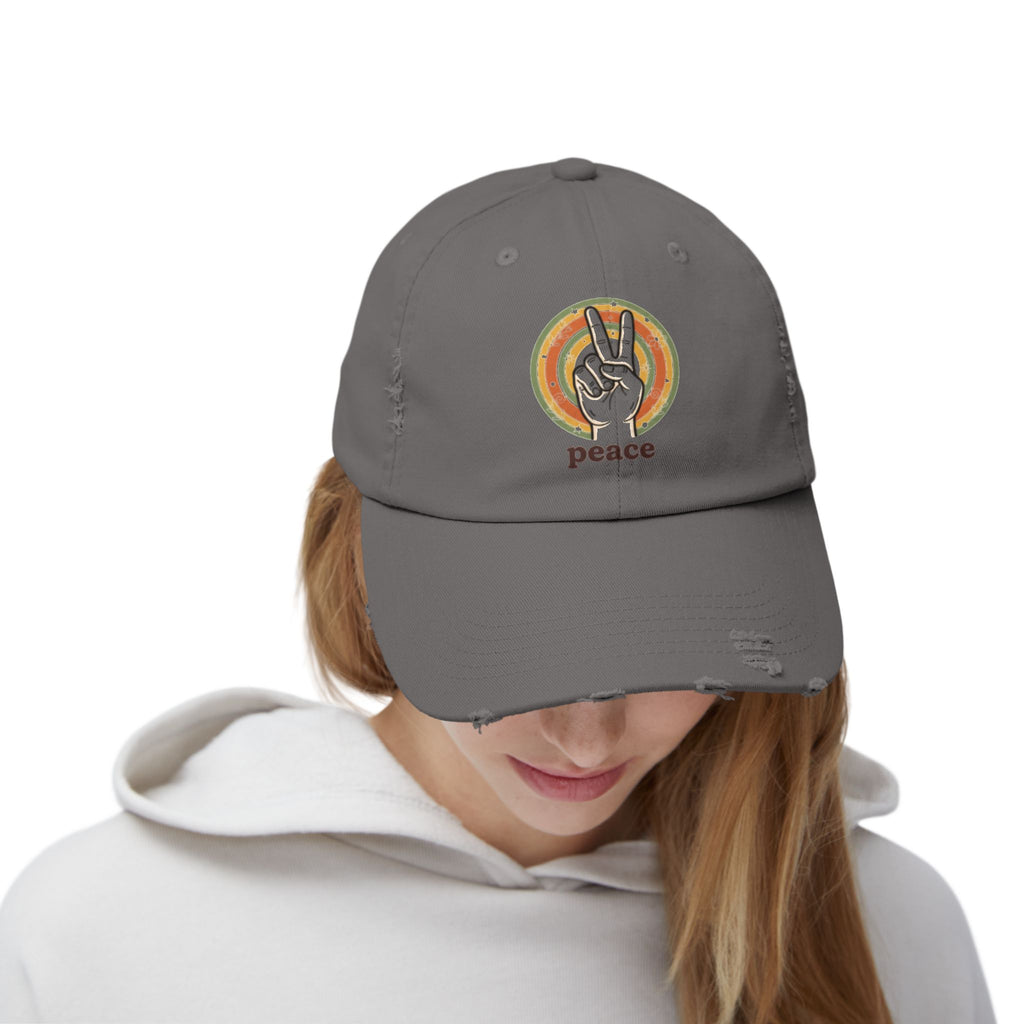 Peace Vintage Distressed Cap — Retro Rainbow Peace Sign Hat