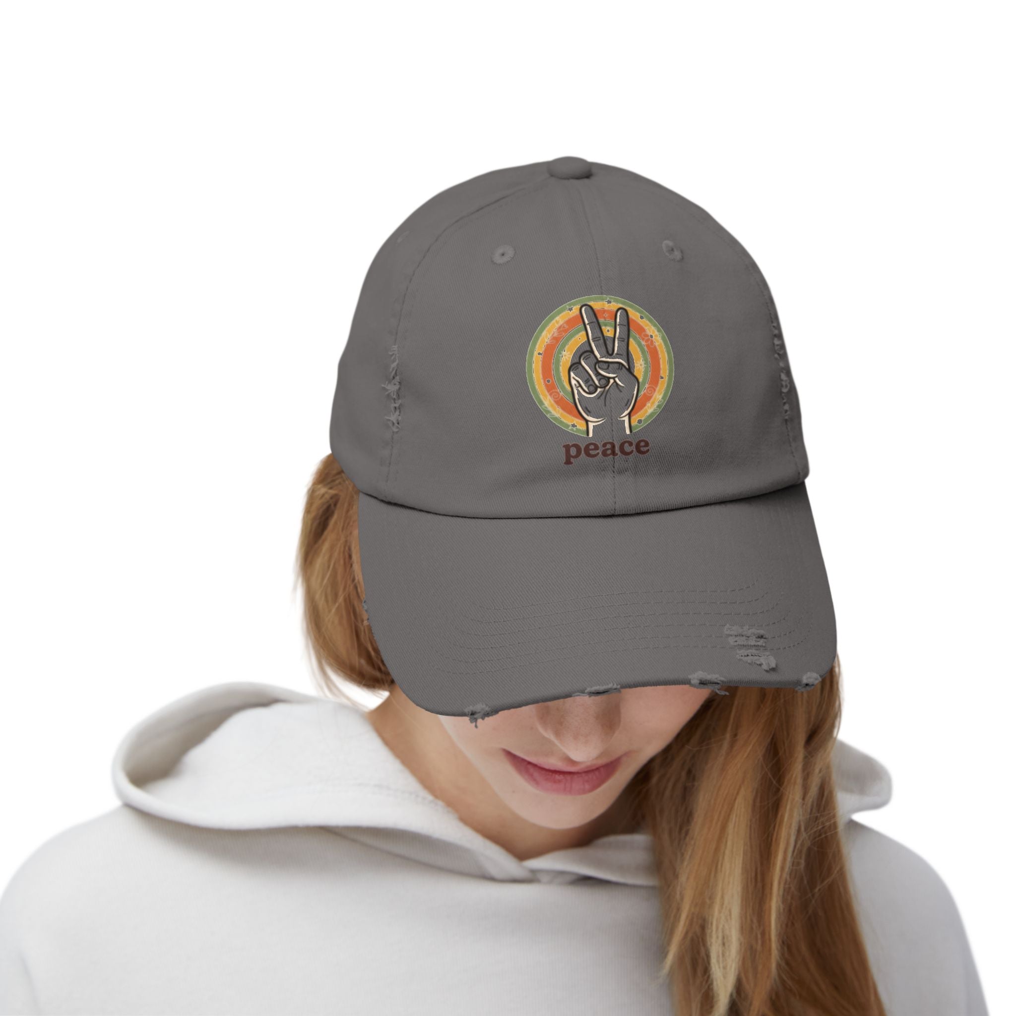 Peace Vintage Distressed Cap — Retro Rainbow Peace Sign Hat