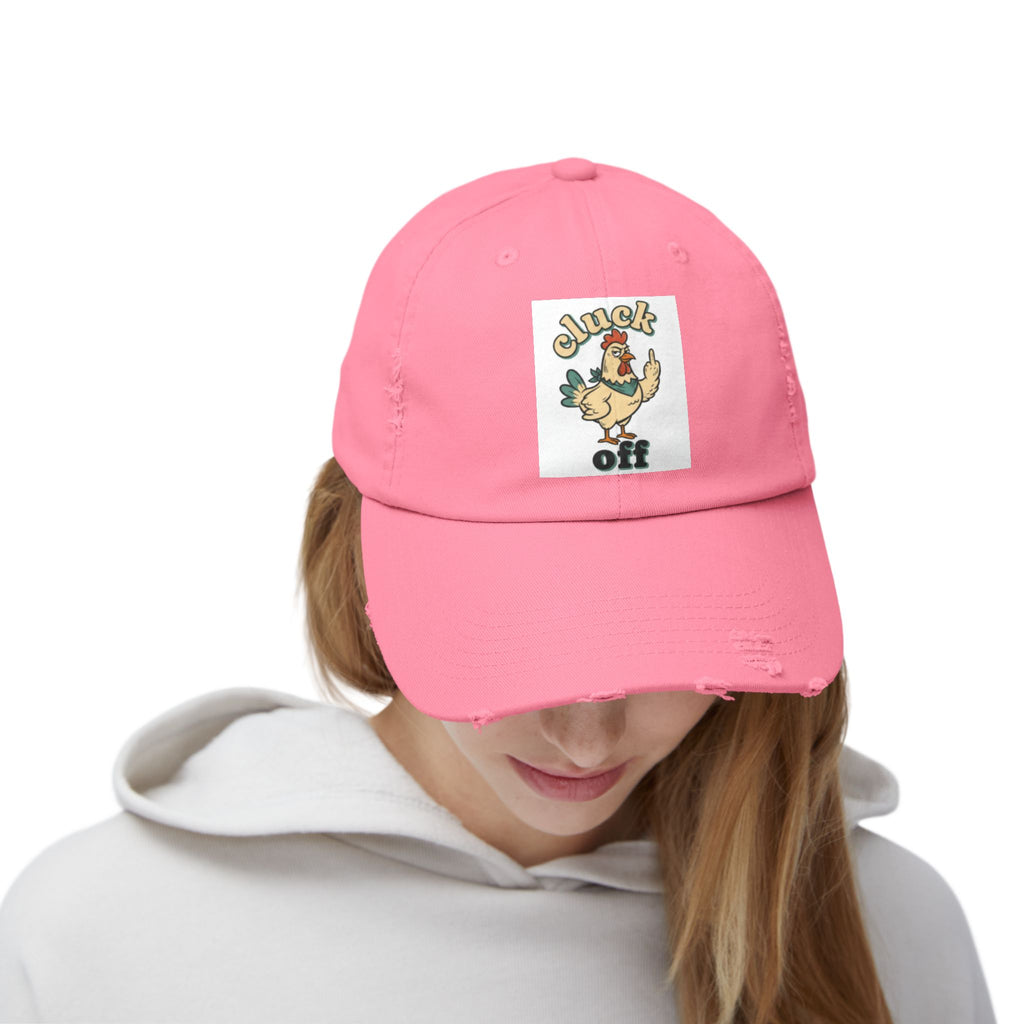 Cluck Off' Retro Rooster Distressed Hat