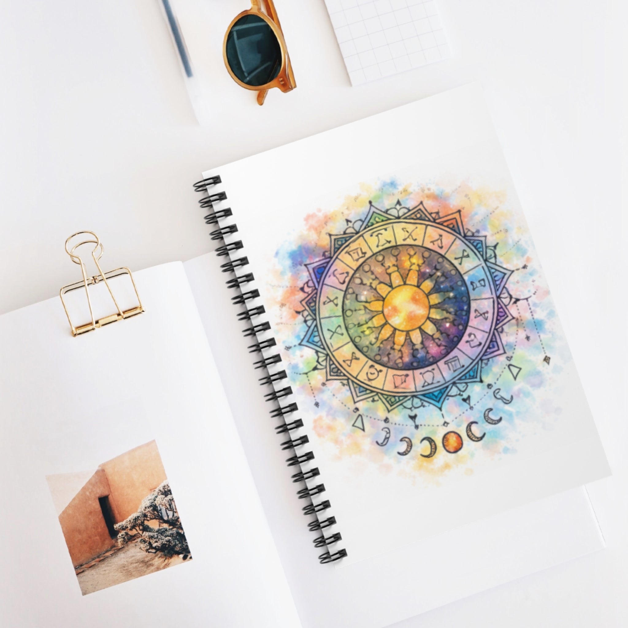 Watercolor Astrology Zodiac Sun & Moon Spiral Notebook