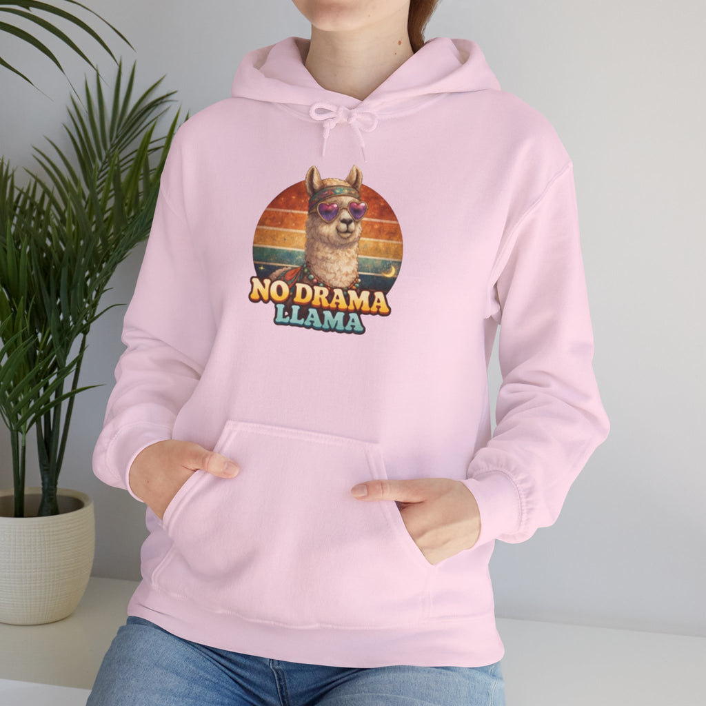 No Drama Llama Hoodie – Retro Sunset Graphic Pullover