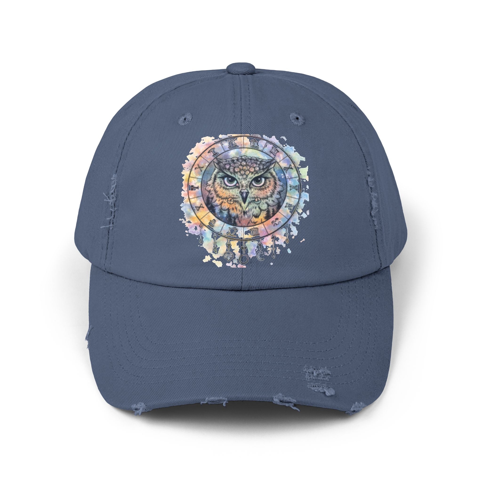 Watercolor Owl Distressed Unisex Hat