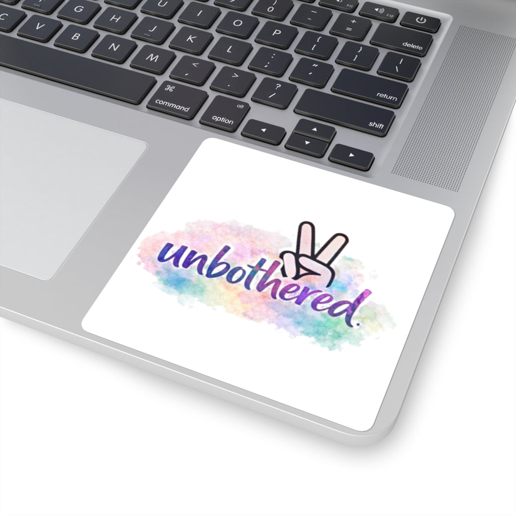Unbothered Peace Sign Square Sticker — Pastel Watercolor Laptop Decal