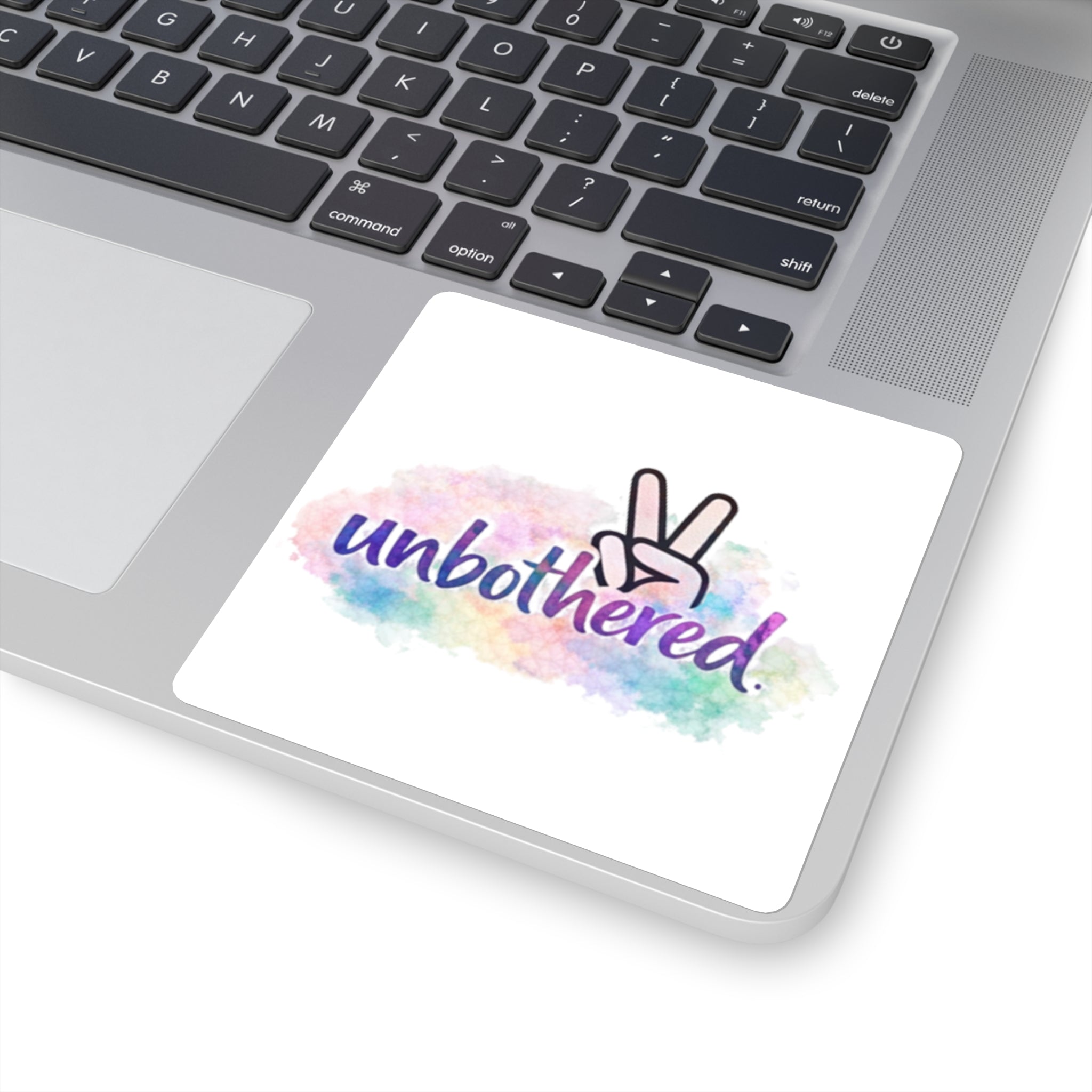 Unbothered Peace Sign Square Sticker — Pastel Watercolor Laptop Decal
