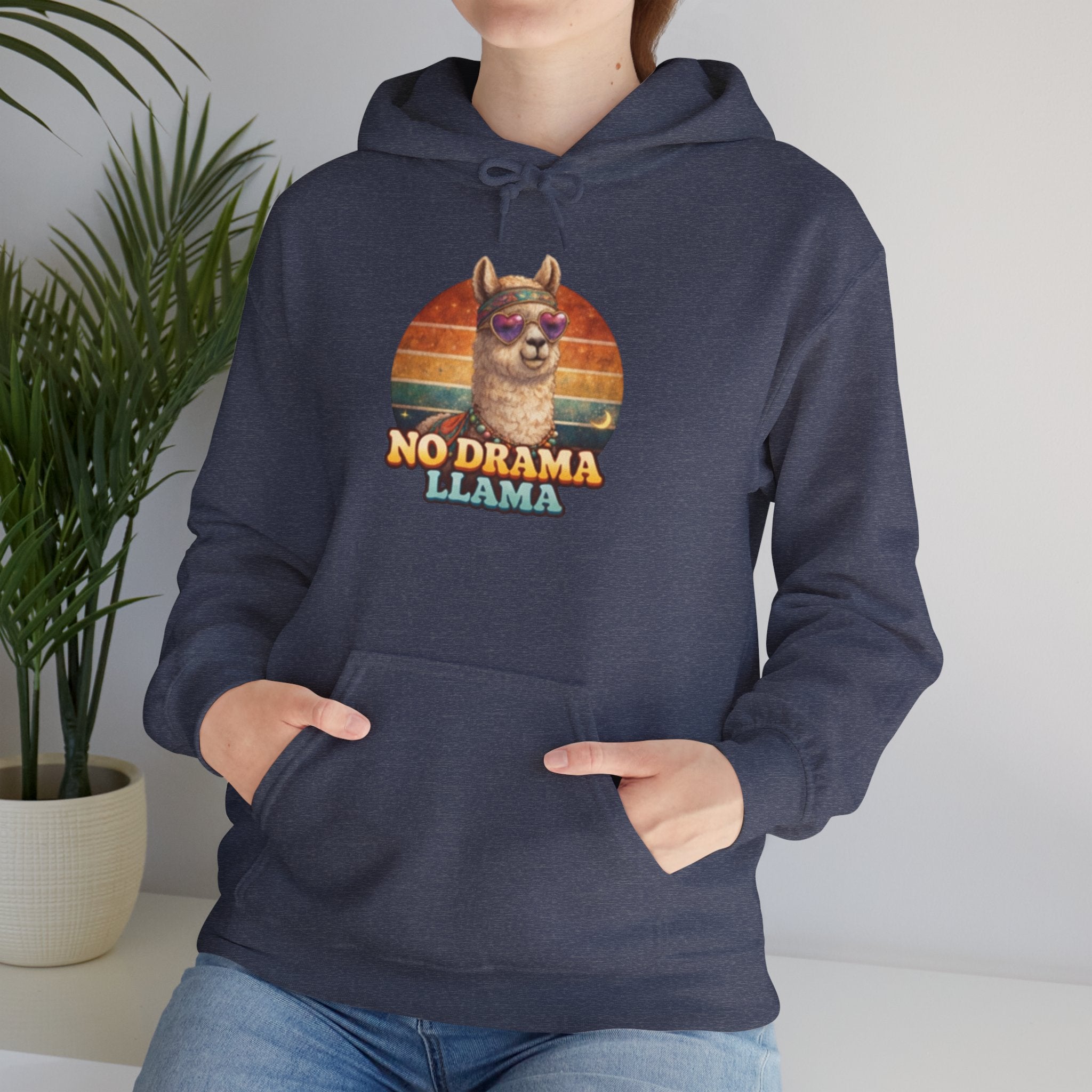No Drama Llama Hoodie – Retro Sunset Graphic Pullover