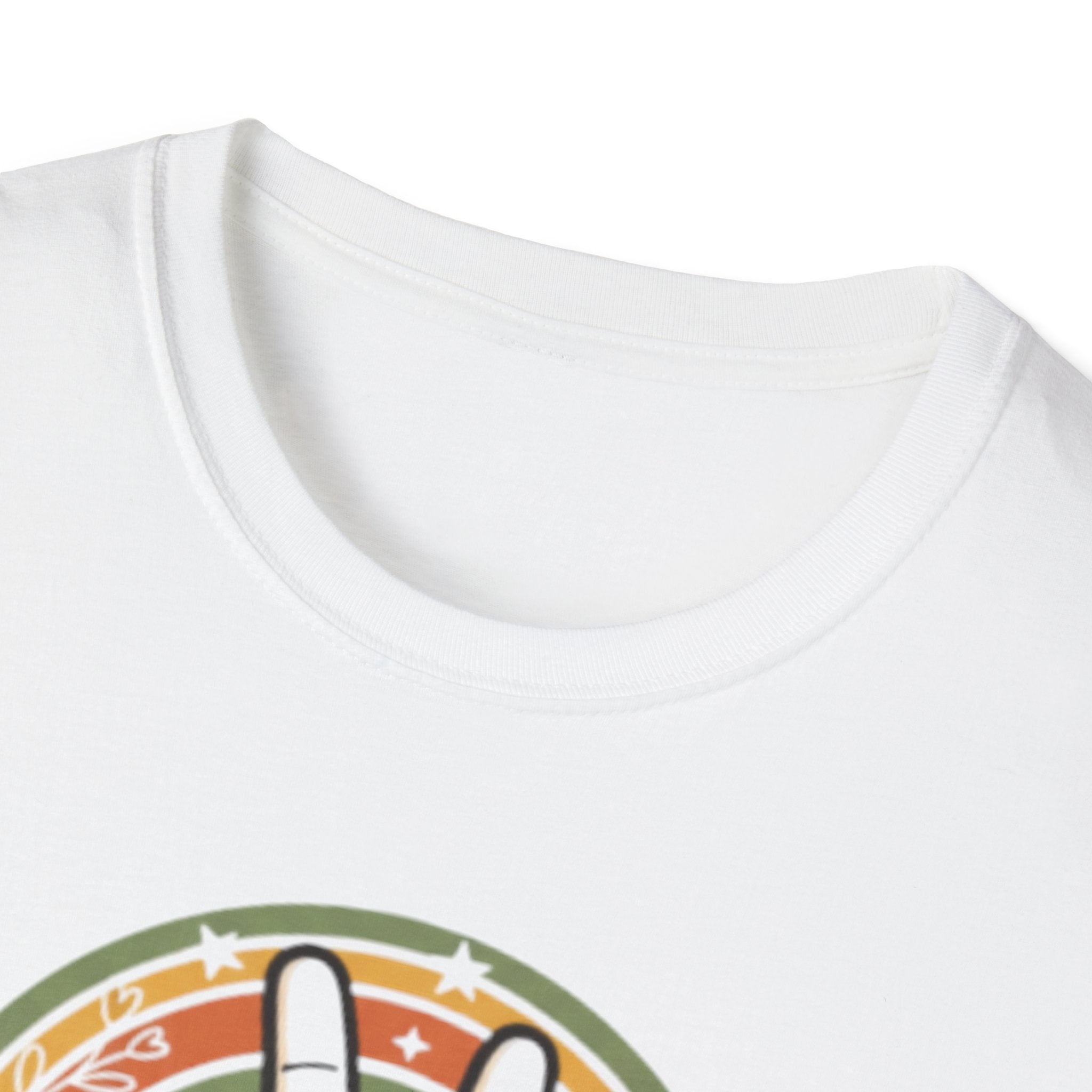 Peace Hand Sign T-Shirt | Retro Rainbow Circle, Vintage Hippie Vibe