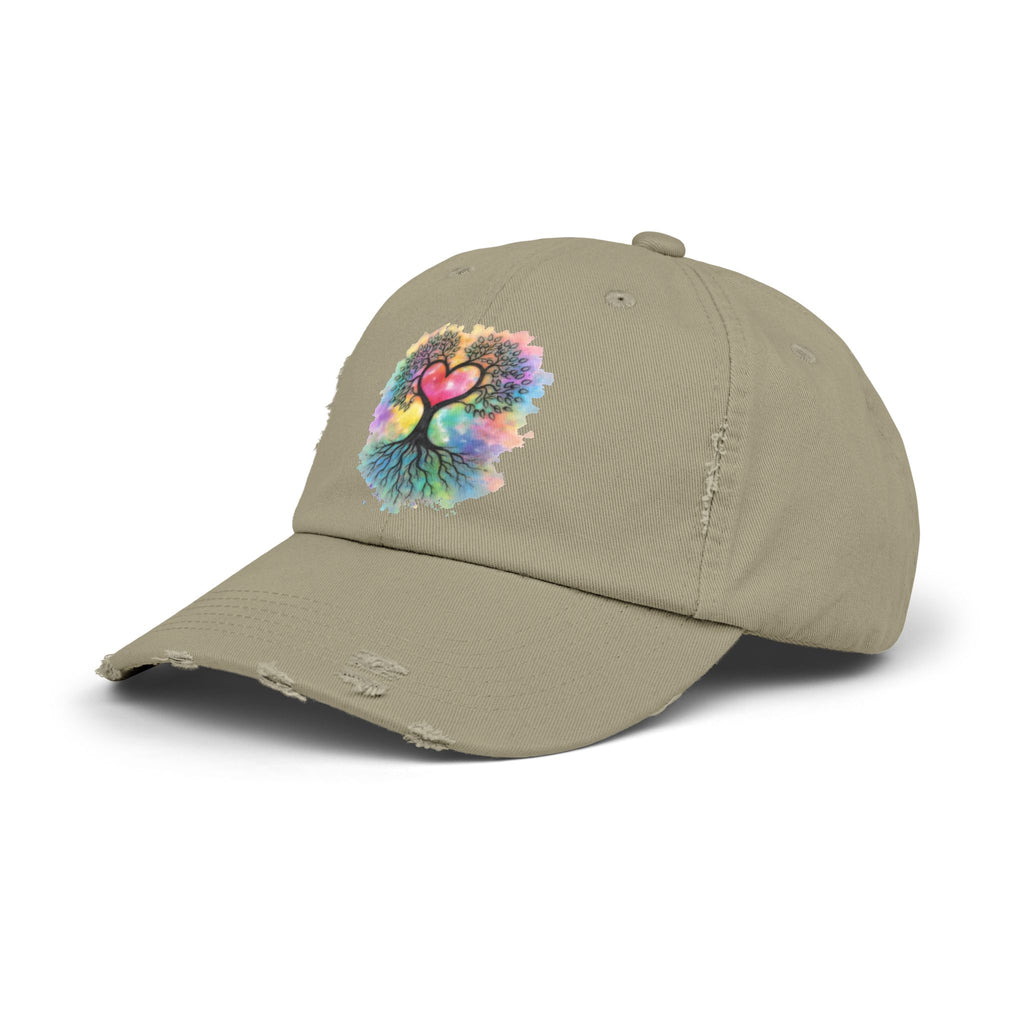 Distressed Dad Hat with Colorful Heart Tree Of Life  Design — Boho Love Cap