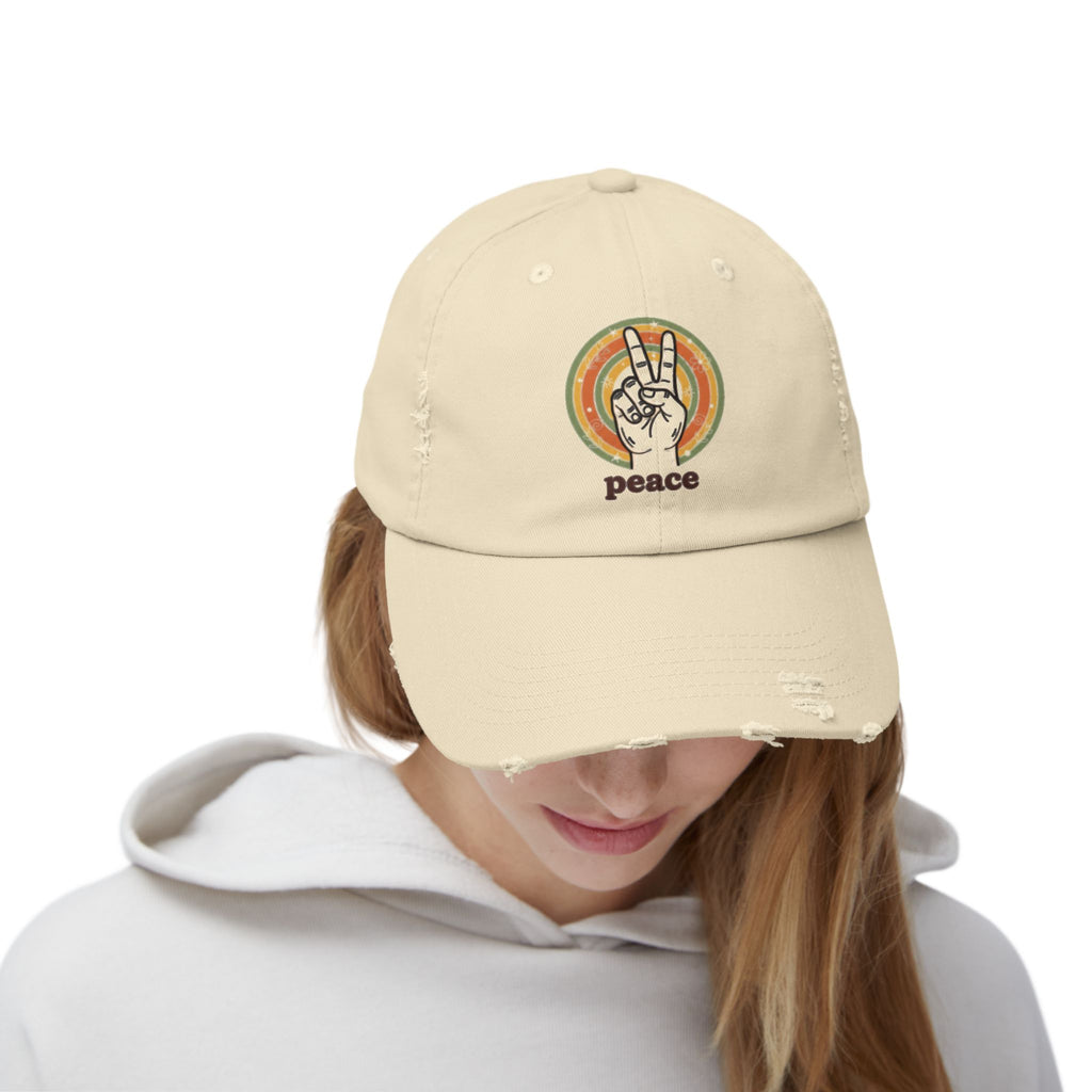 Peace Vintage Distressed Cap — Retro Rainbow Peace Sign Hat
