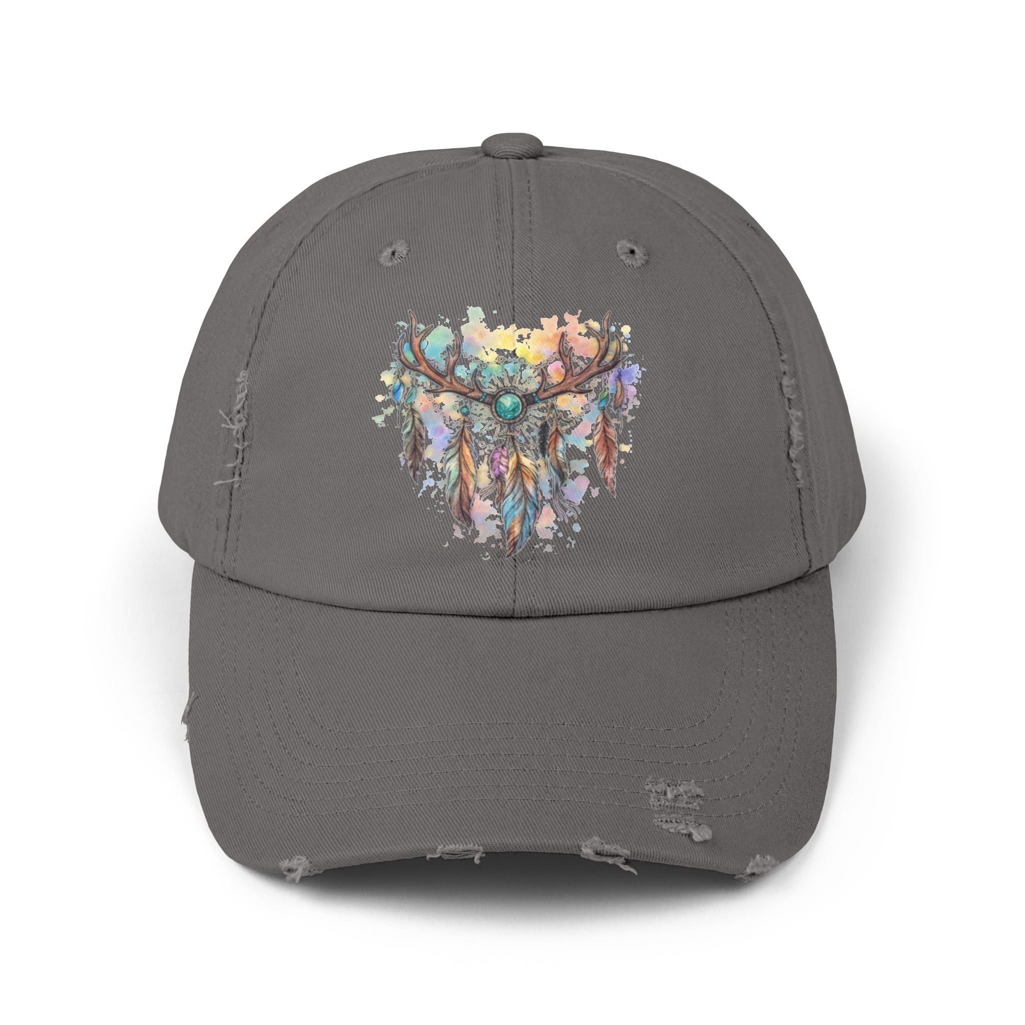 Distressed Hat. Watercolor Antler Dreamcatcher