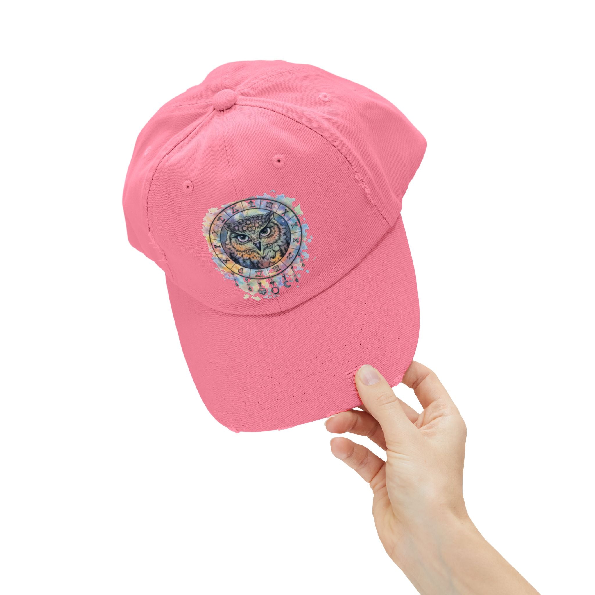 Watercolor Owl Distressed Unisex Hat