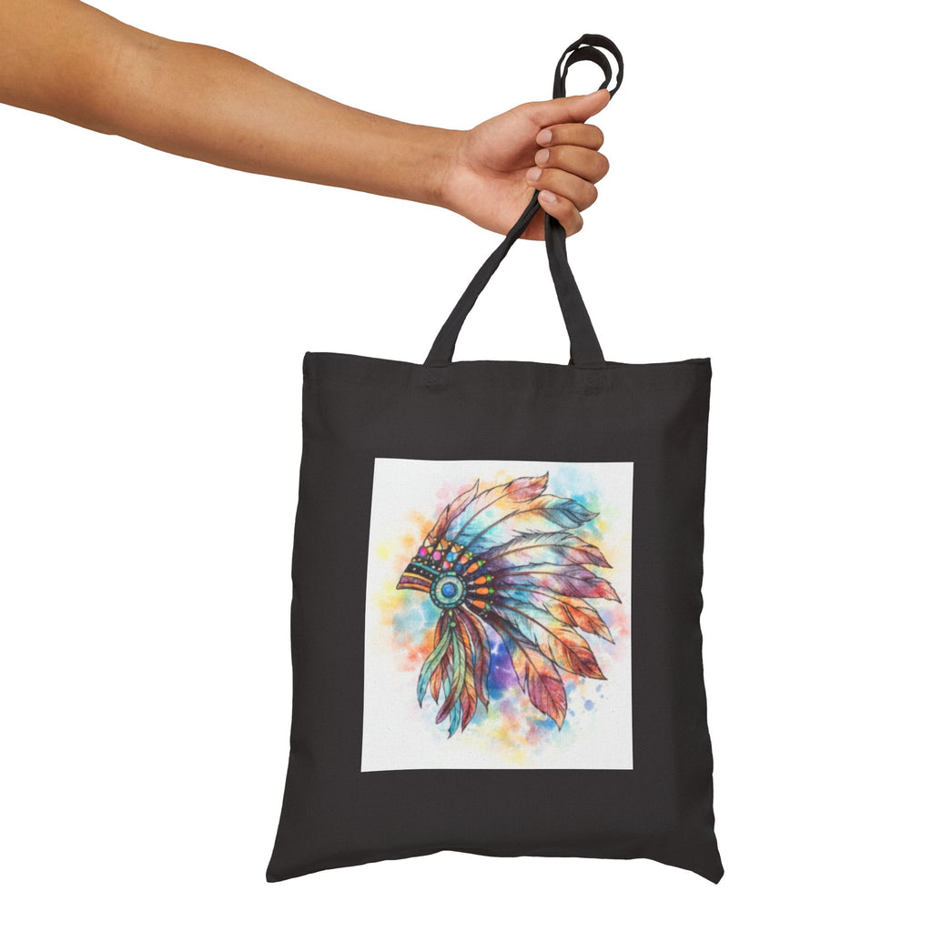 Watercolor Native Headdress Tote Bag | Feather Boho Canvas