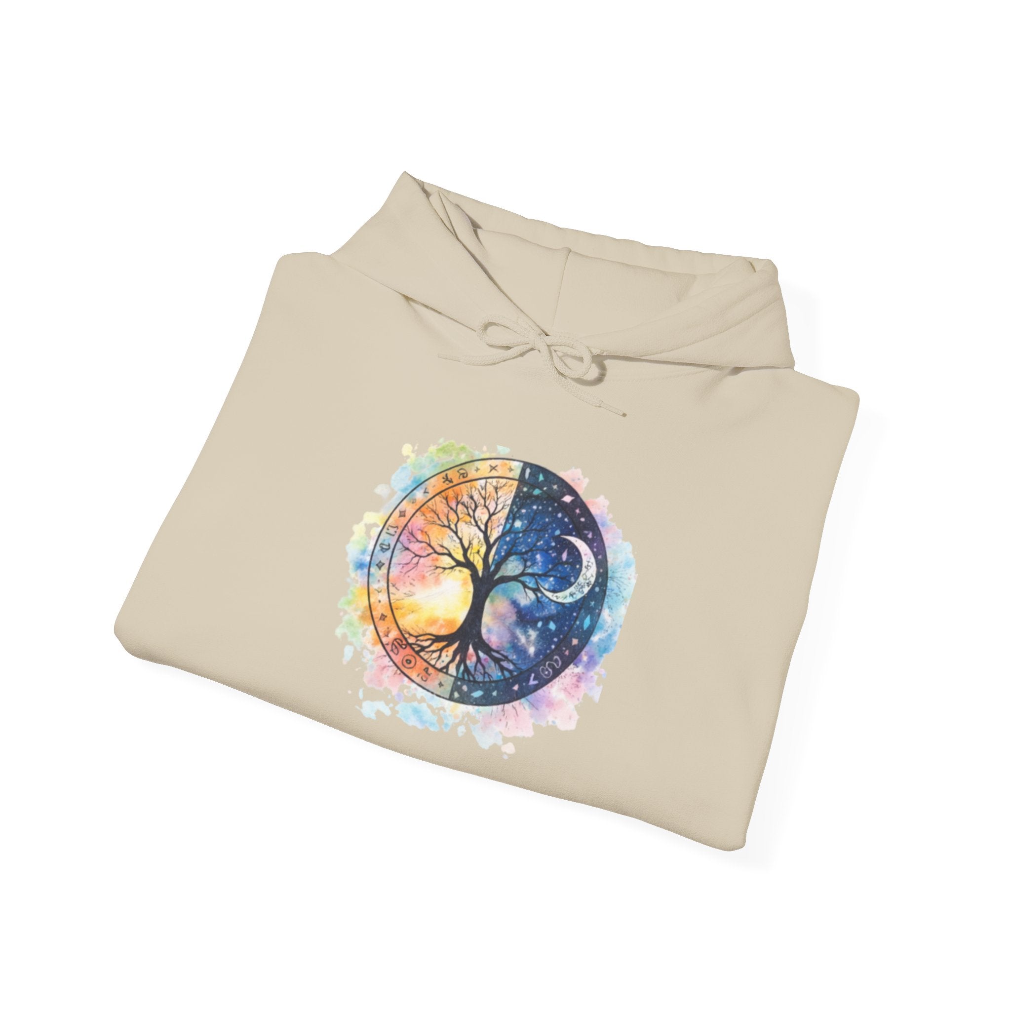 Yin Yang Tree Of Life Hoodie — Colorful Sun & Moon Spiritual Pullover