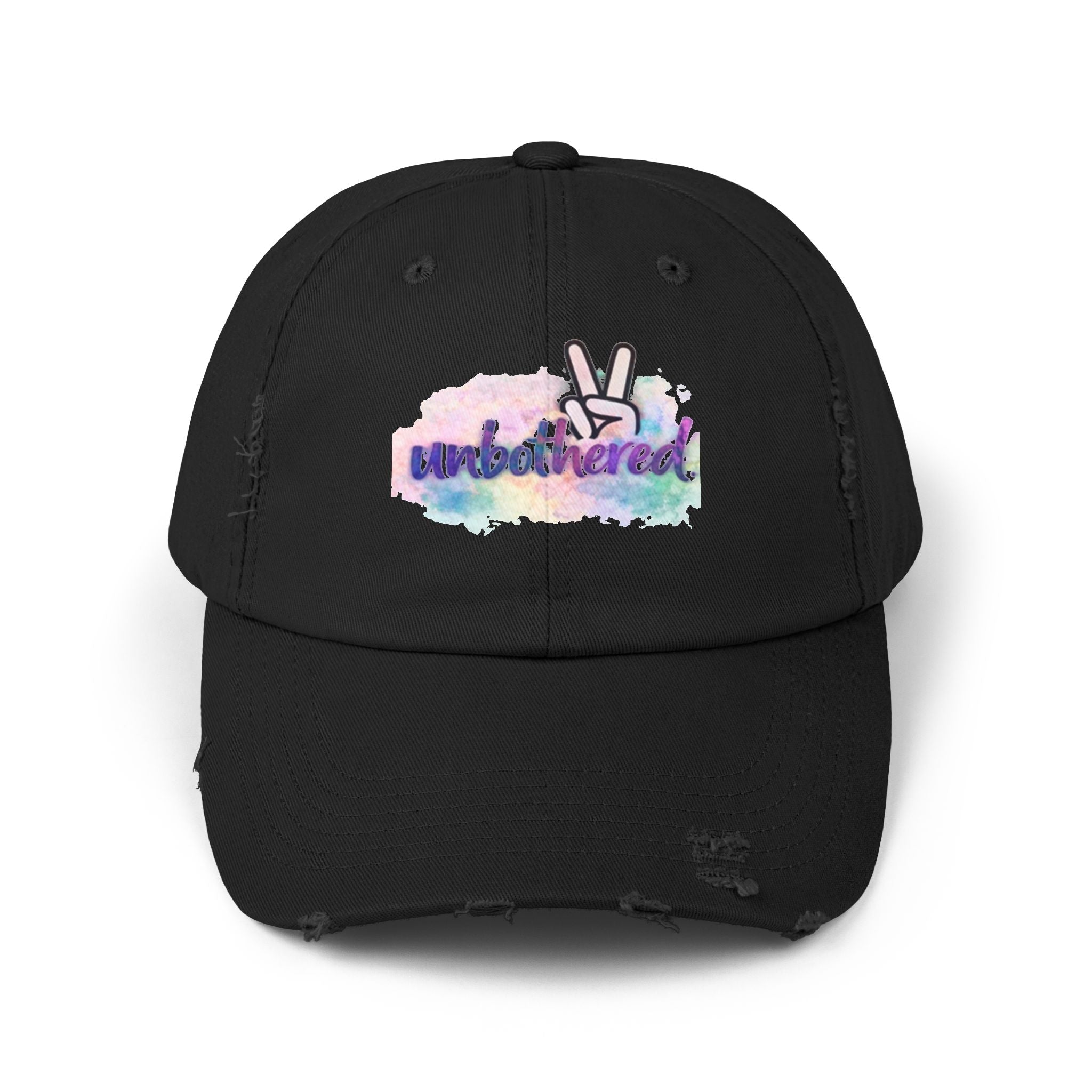 Unbothered Distressed Cap — Pastel Peace Sign Baseball Hat