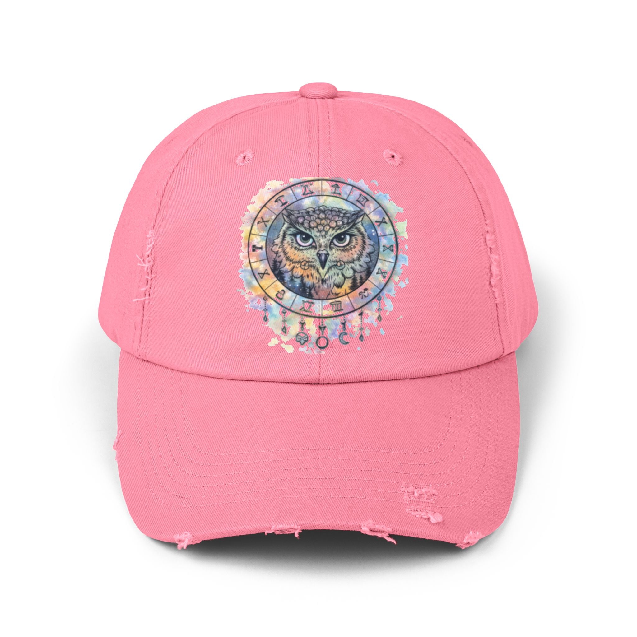 Watercolor Owl Distressed Unisex Hat