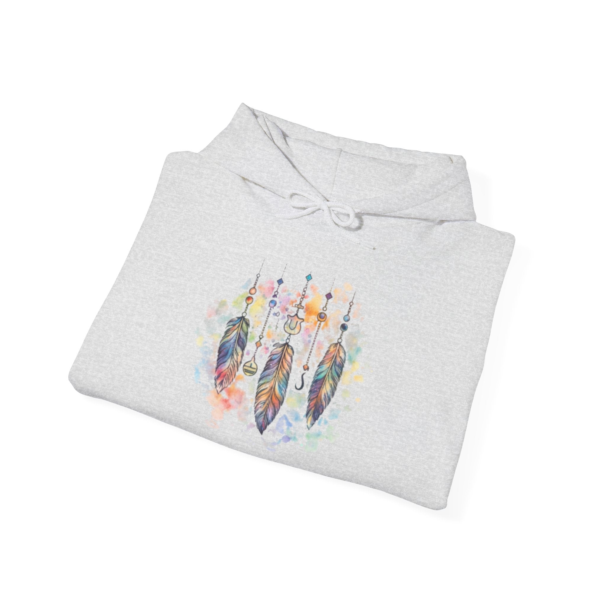 Boho Feather Dreamcatcher Hoodie — Watercolor Tribal Feathers Pullover