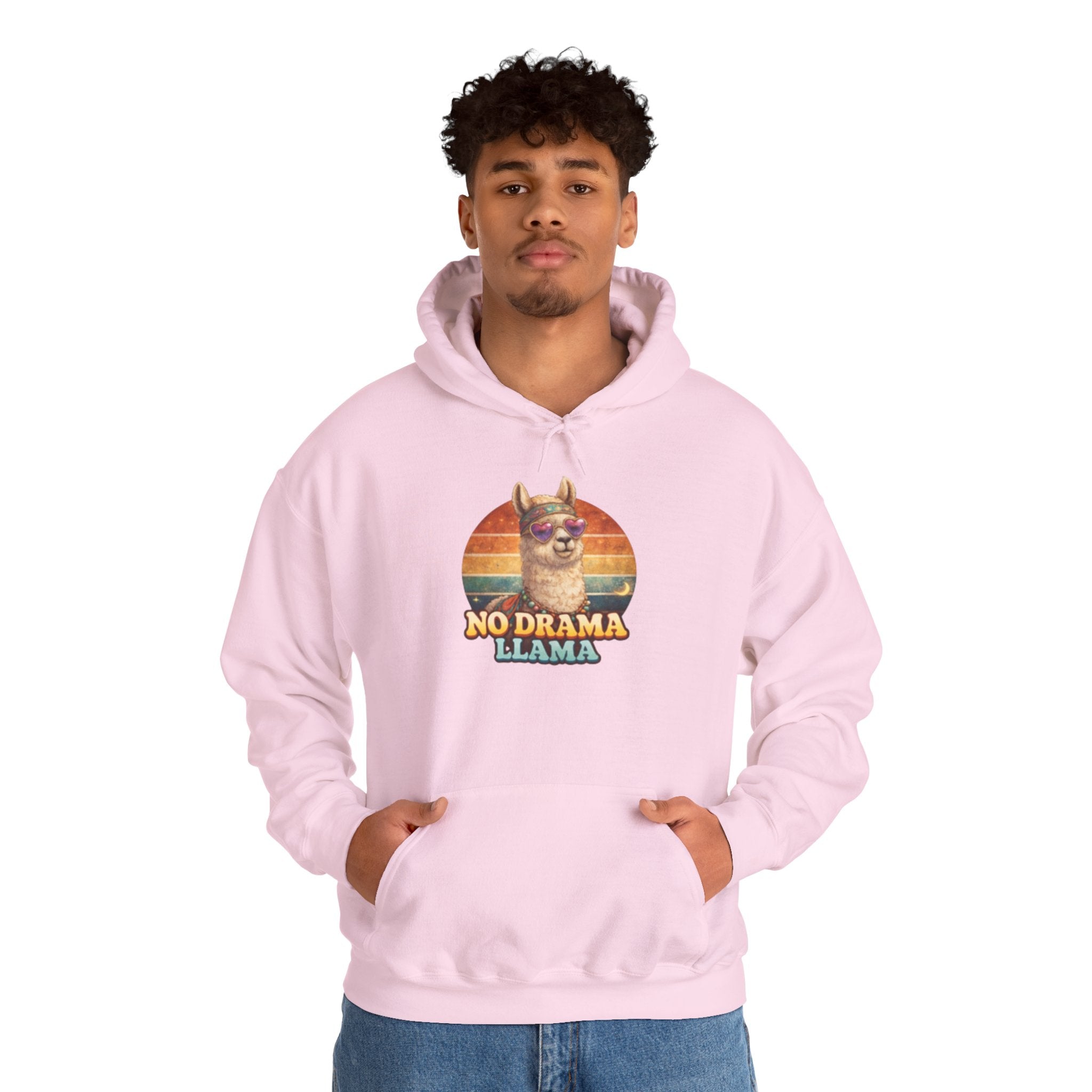 No Drama Llama Hoodie – Retro Sunset Graphic Pullover