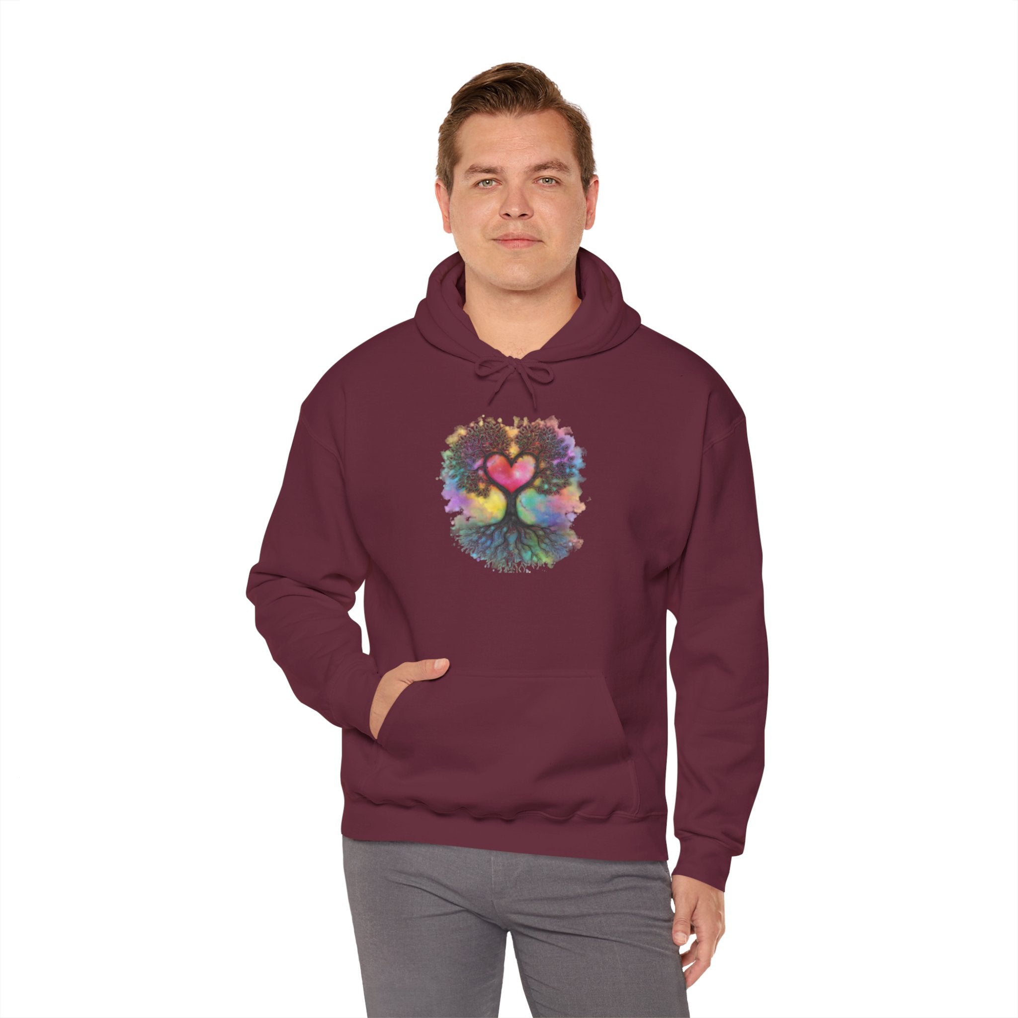 Rainbow Heart Tree Hoodie — Vibrant Spiritual Love Pullover