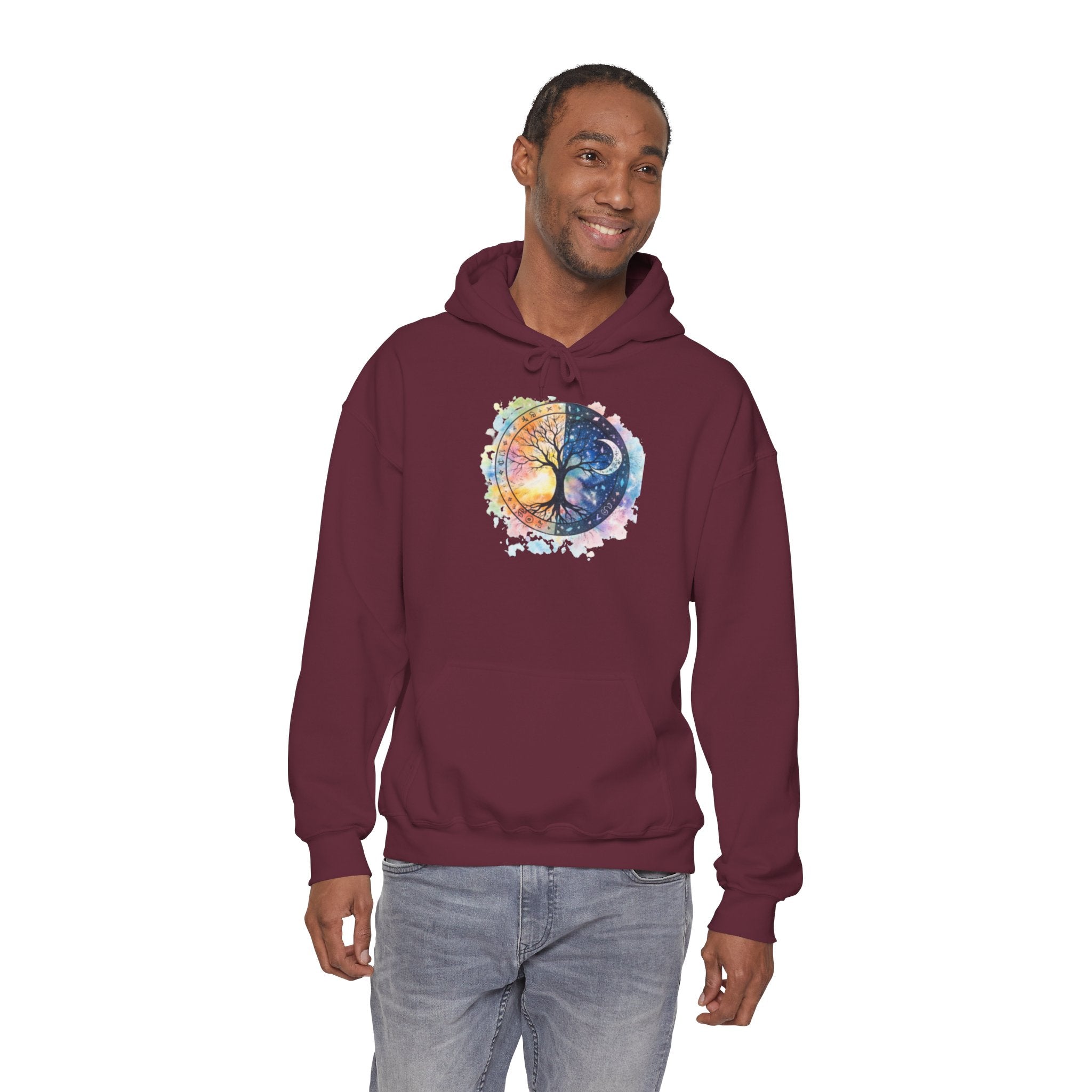 Yin Yang Tree Of Life Hoodie — Colorful Sun & Moon Spiritual Pullover