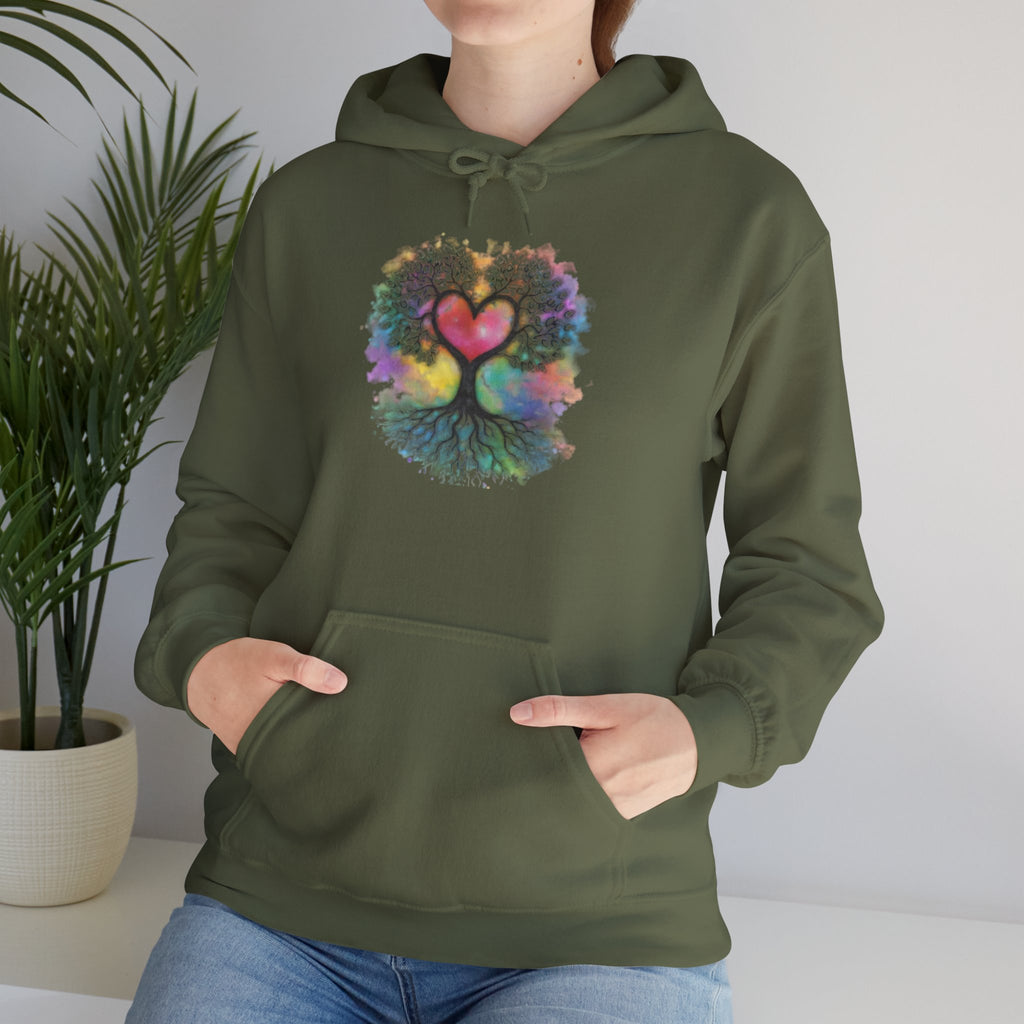 Rainbow Heart Tree Hoodie — Vibrant Spiritual Love Pullover
