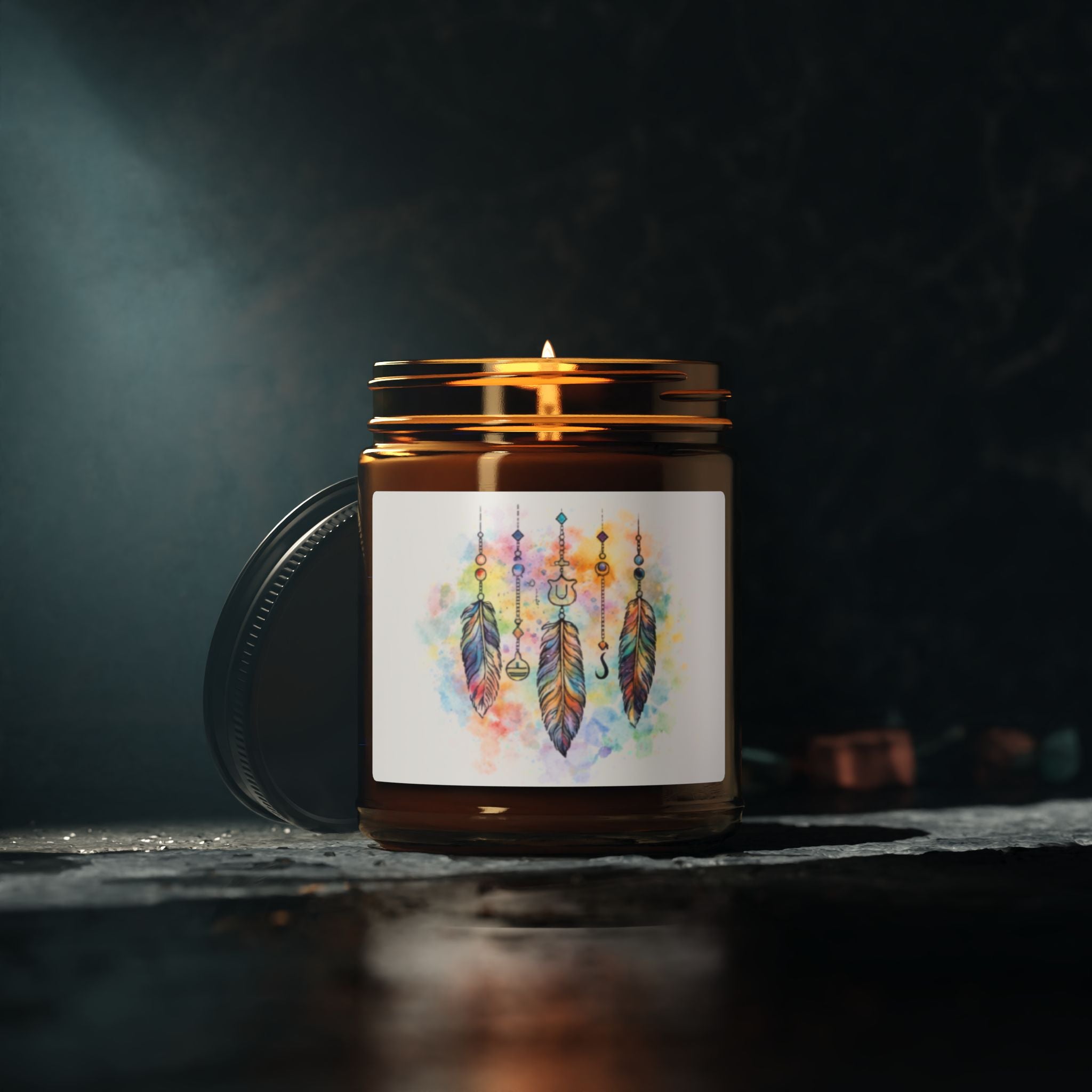 Watercolor Dreamcatcher Candle | Soy Candle in Amber Jar