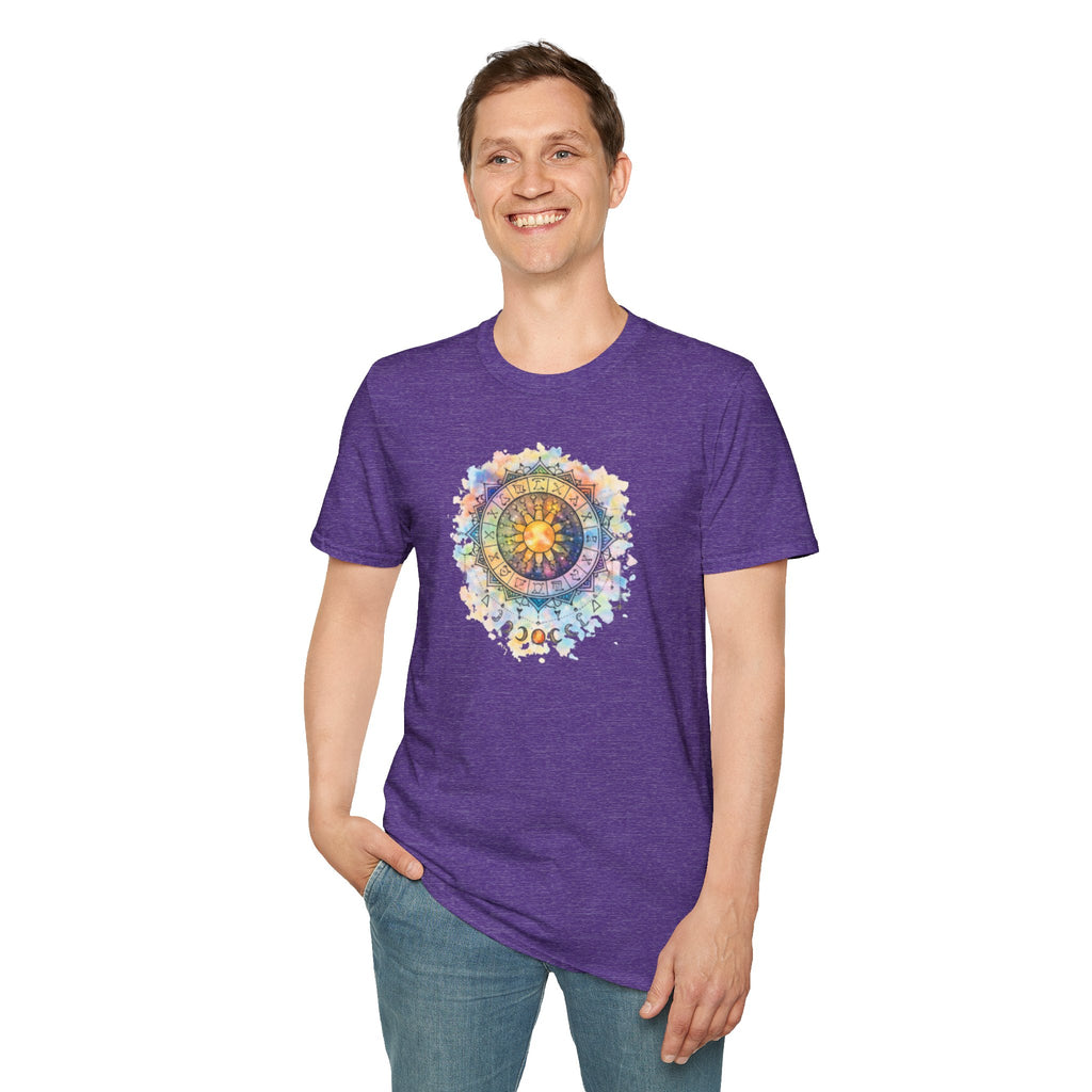 Sun & Moon Zodiac T-Shirt — Watercolor Astrological Mandala Tee