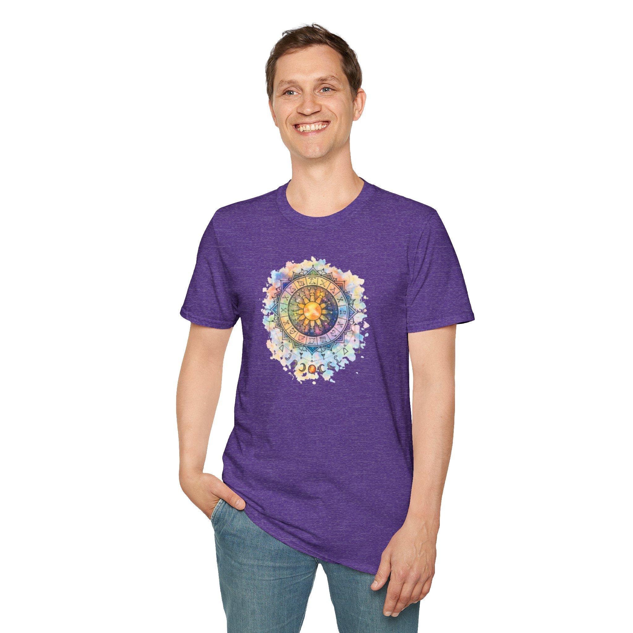 Sun & Moon Zodiac T-Shirt — Watercolor Astrological Mandala Tee