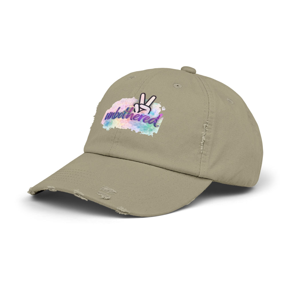 Unbothered Distressed Cap — Pastel Peace Sign Baseball Hat