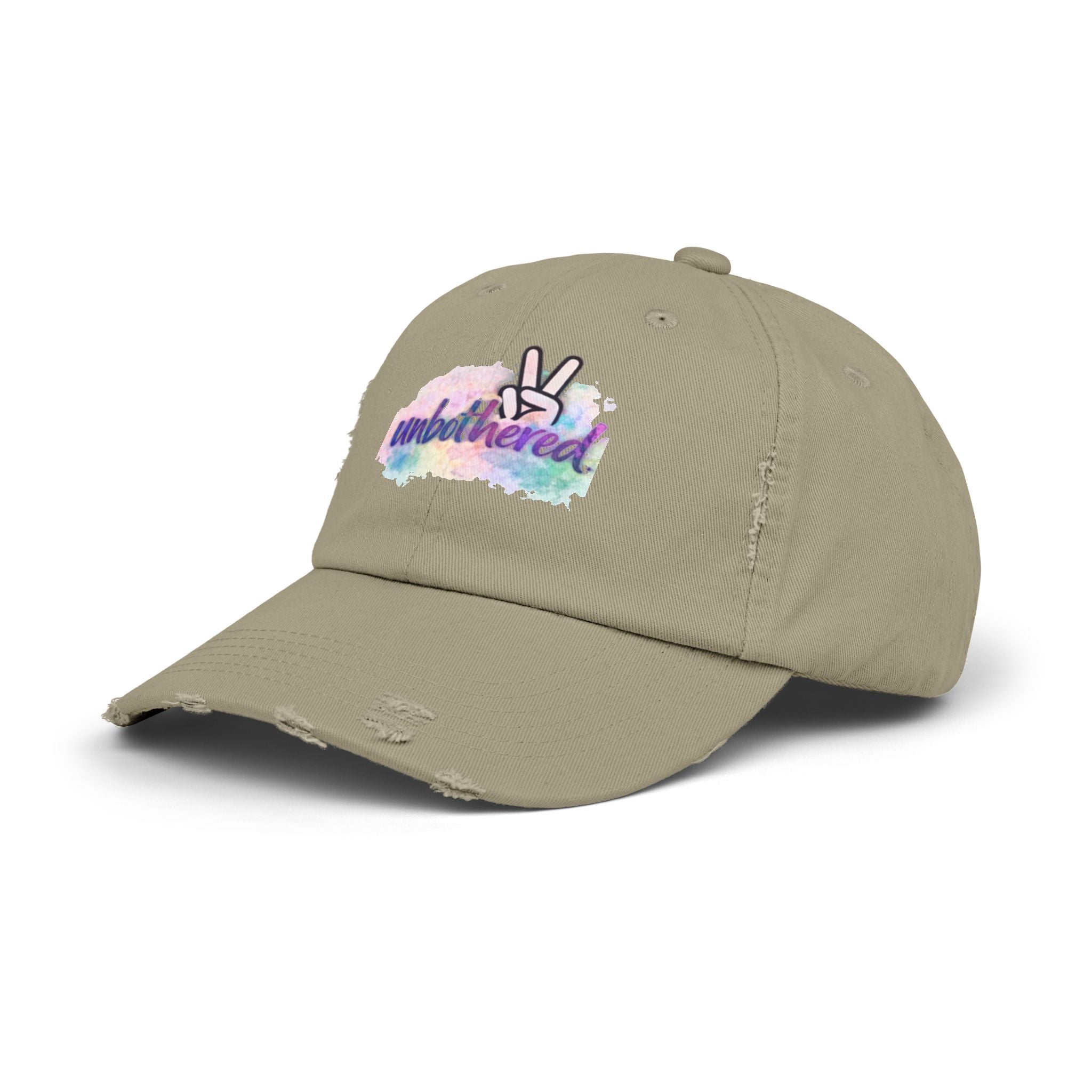 Unbothered Distressed Cap — Pastel Peace Sign Baseball Hat
