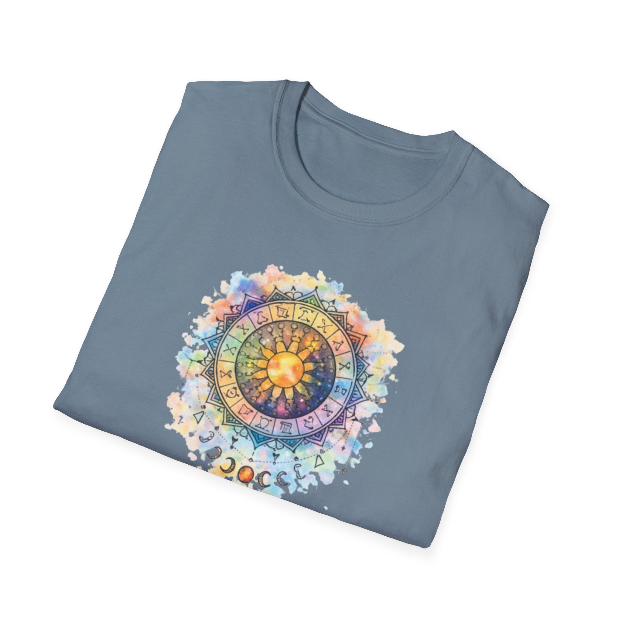 Sun & Moon Zodiac T-Shirt — Watercolor Astrological Mandala Tee