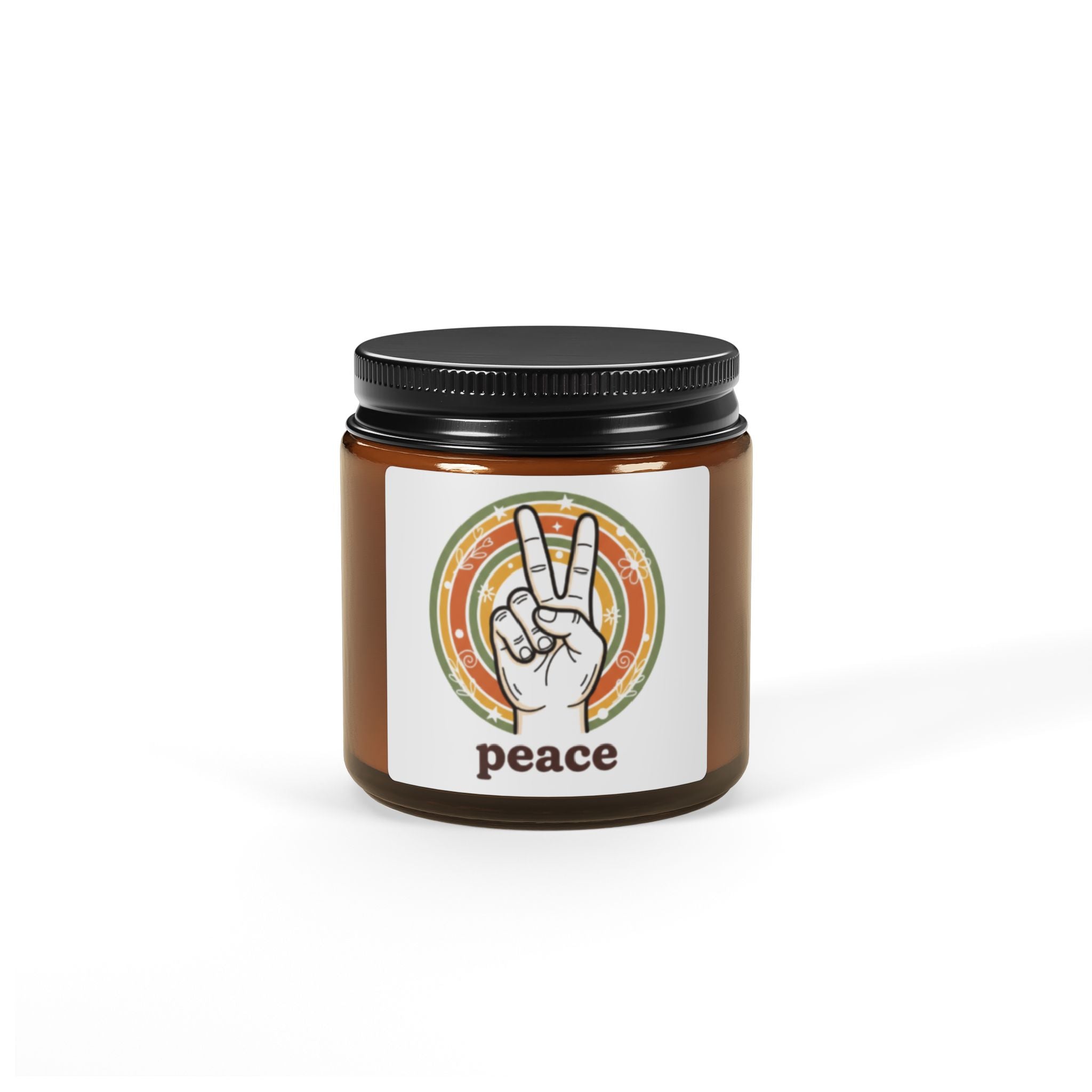 Peace Sign Soy Candle — Amber Jar Scented Candle (Retro Vibes)