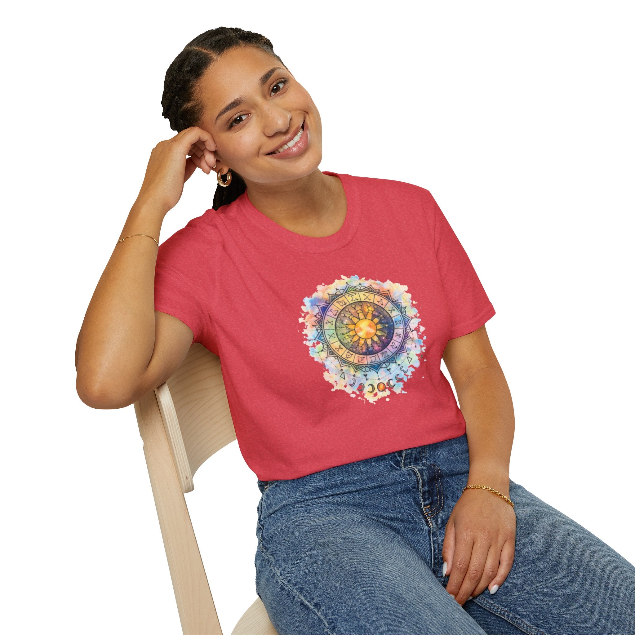 Sun & Moon Zodiac T-Shirt — Watercolor Astrological Mandala Tee
