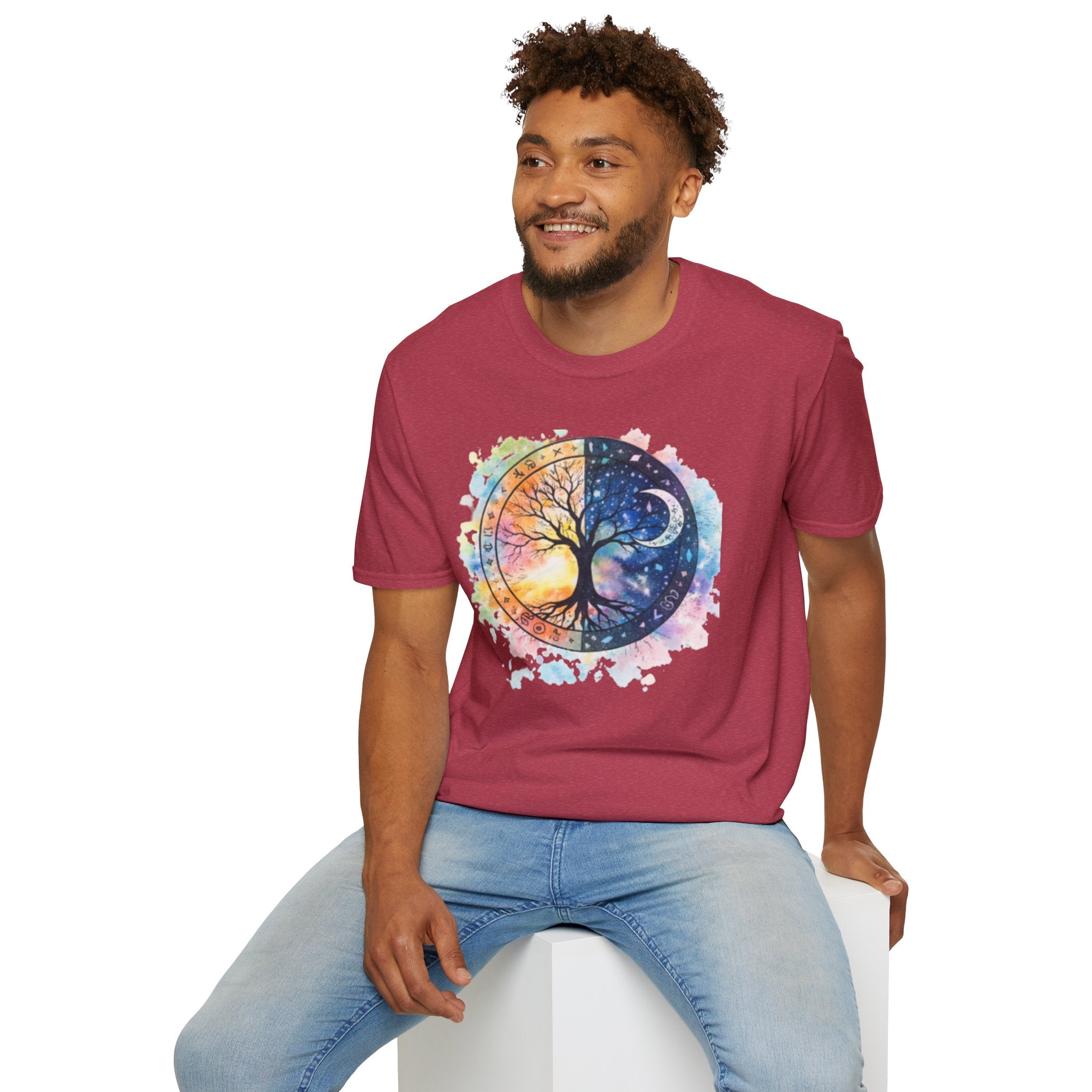 Tree of Life Yin Yang T-Shirt — Watercolor Sun & Moon Graphic Tee