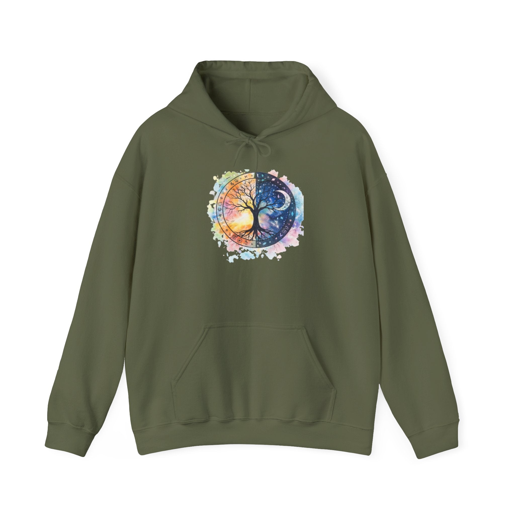 Yin Yang Tree Of Life Hoodie — Colorful Sun & Moon Spiritual Pullover