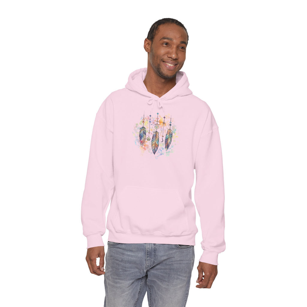 Boho Feather Dreamcatcher Hoodie — Watercolor Tribal Feathers Pullover