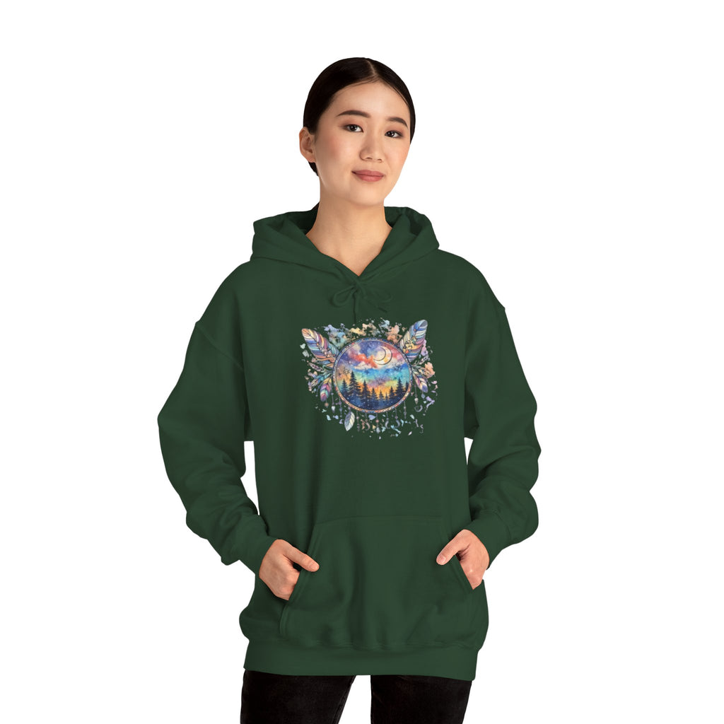 Nature Dreamcatcher Hoodie — Colorful Mountain Sunset Graphic