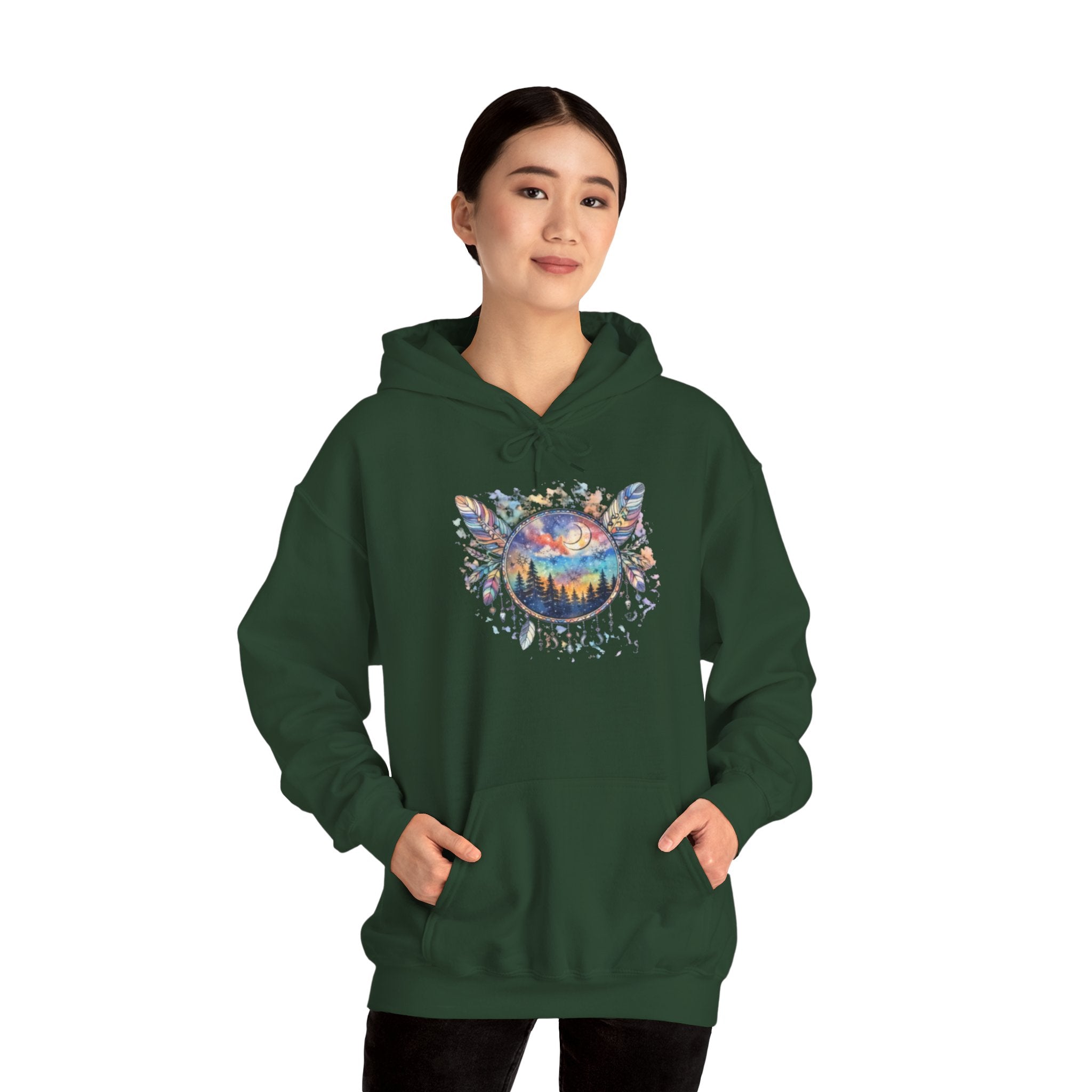 Nature Dreamcatcher Hoodie — Colorful Mountain Sunset Graphic