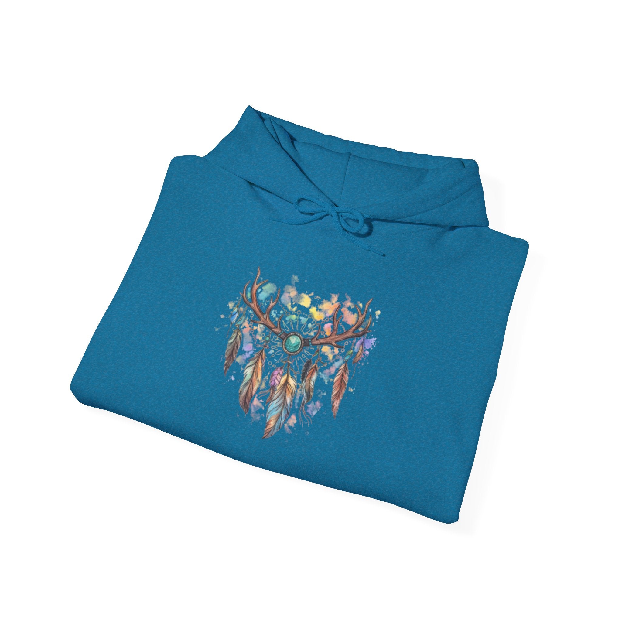 Dreamcatcher Antler Hoodie — Watercolor Feathers & Floral Boho Sweatshirt
