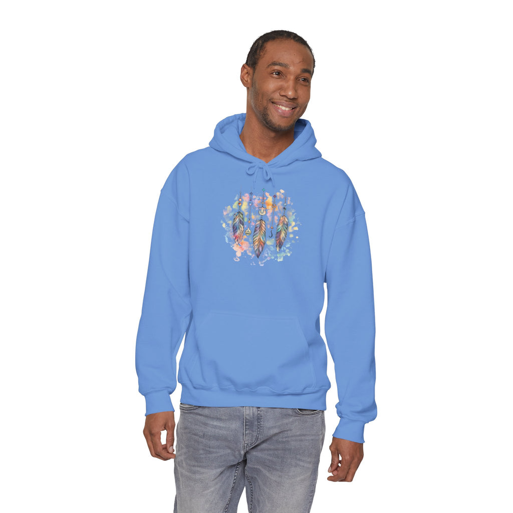 Boho Feather Dreamcatcher Hoodie — Watercolor Tribal Feathers Pullover