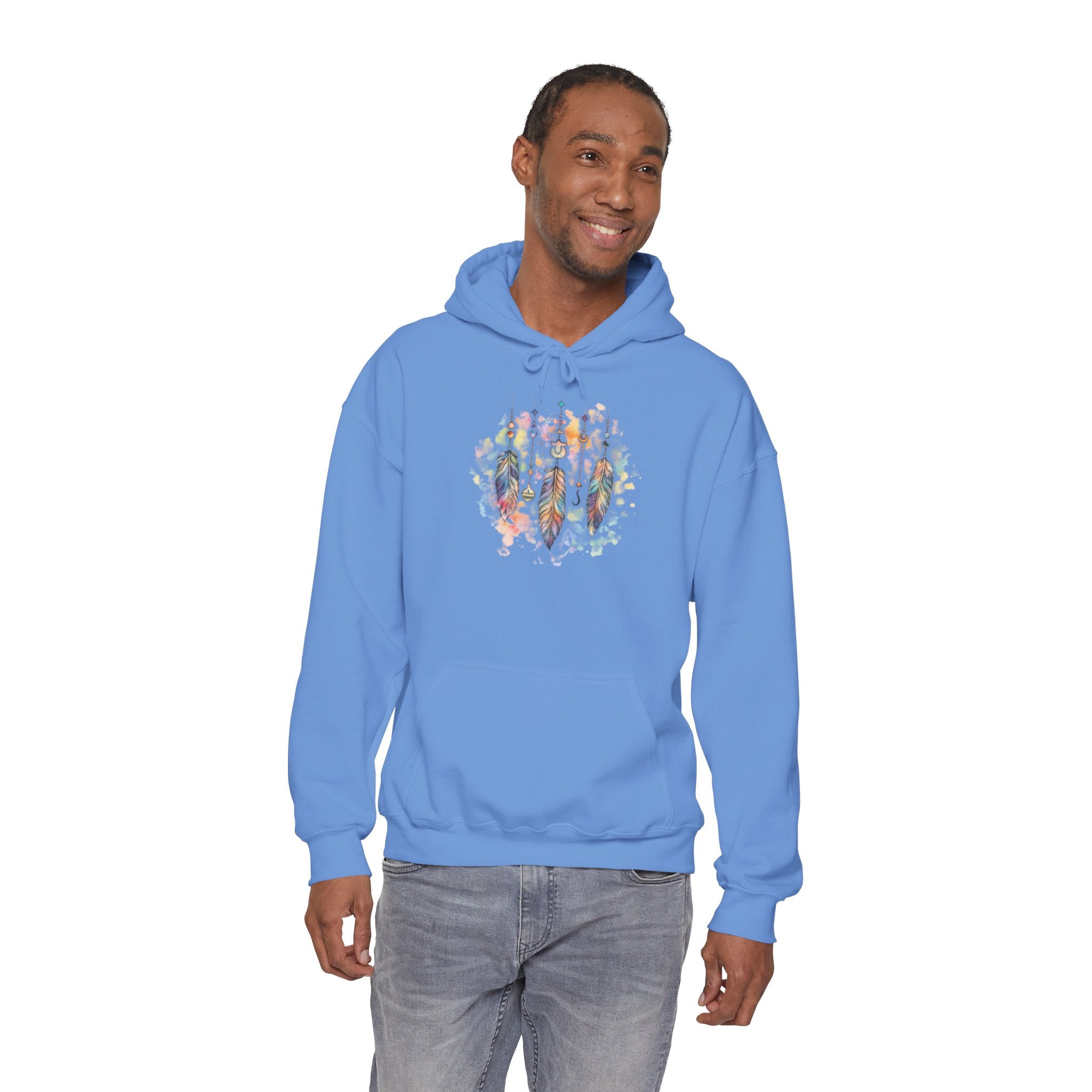 Boho Feather Dreamcatcher Hoodie — Watercolor Tribal Feathers Pullover