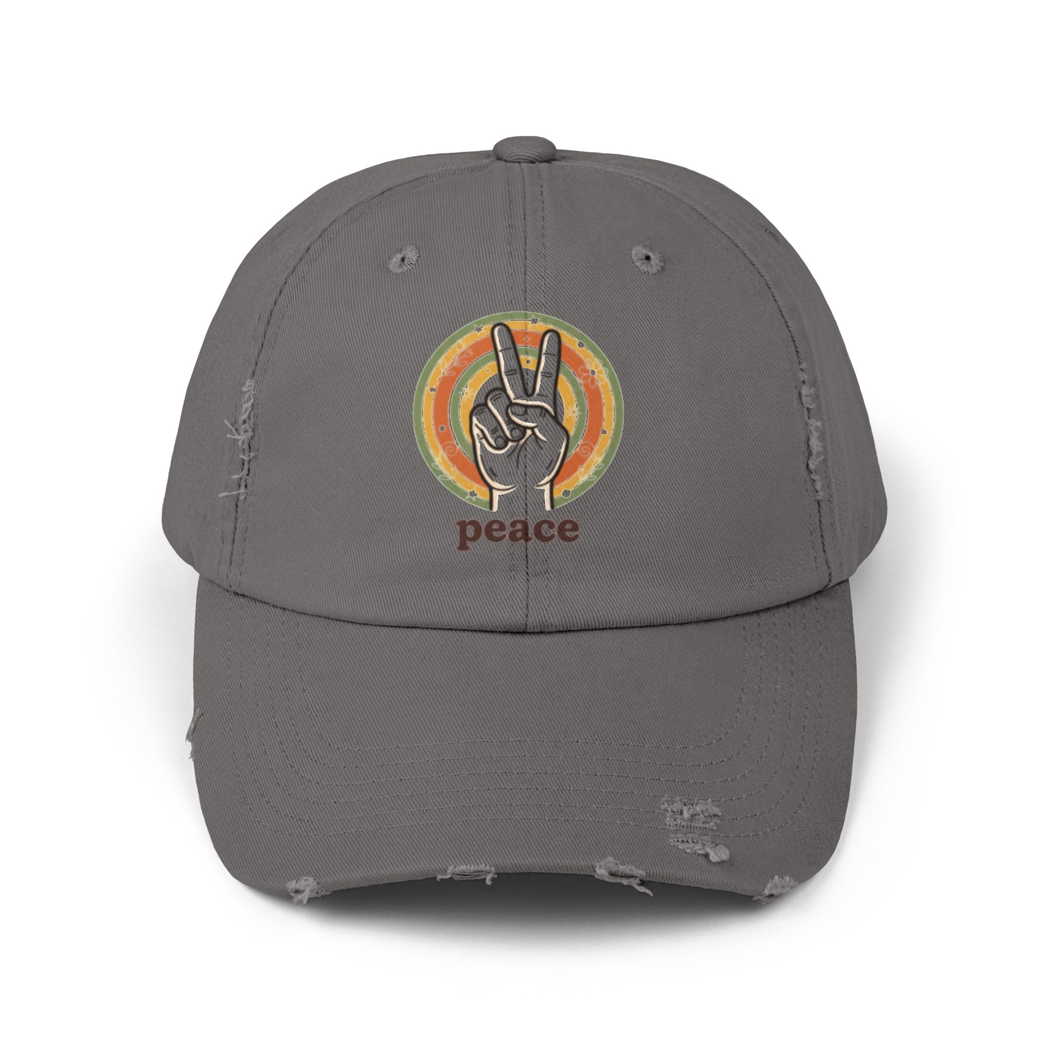 Peace Vintage Distressed Cap — Retro Rainbow Peace Sign Hat