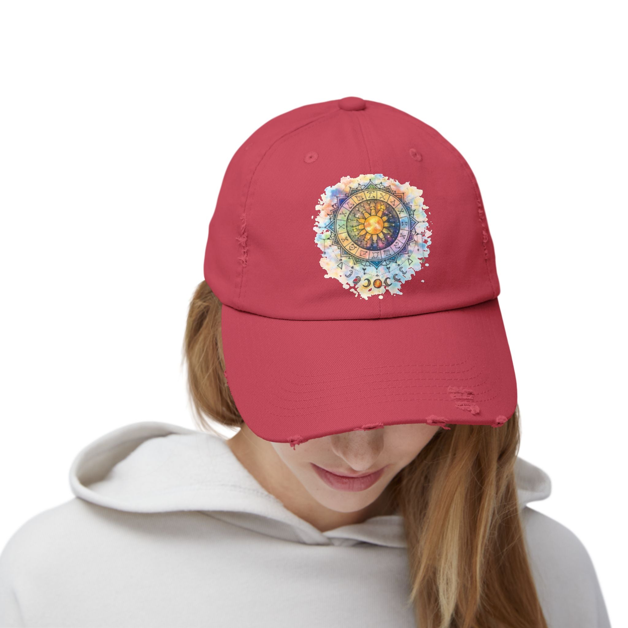 Distressed Cap — Watercolor Compass Mandala Hat