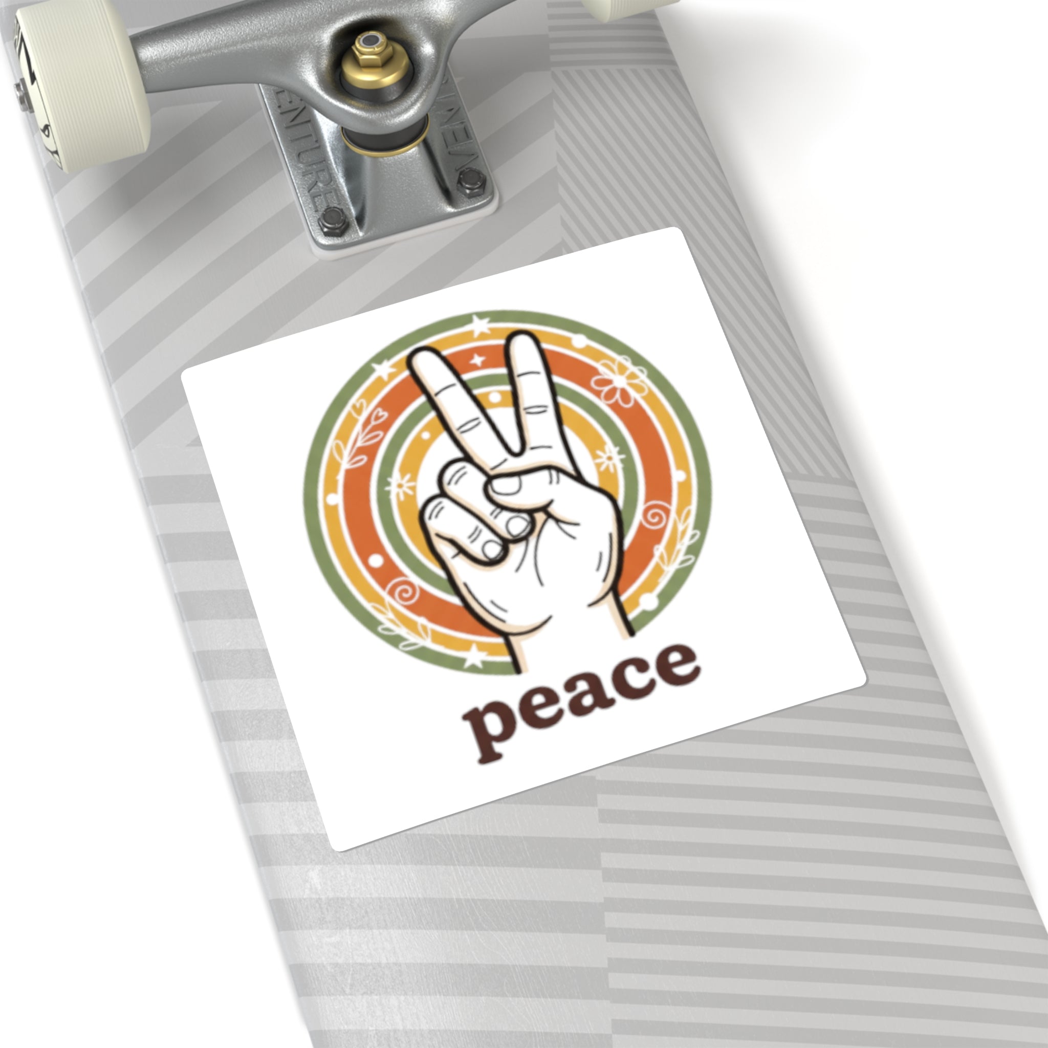 Peace Hand Sign Sticker | Retro Rainbow Square Sticker