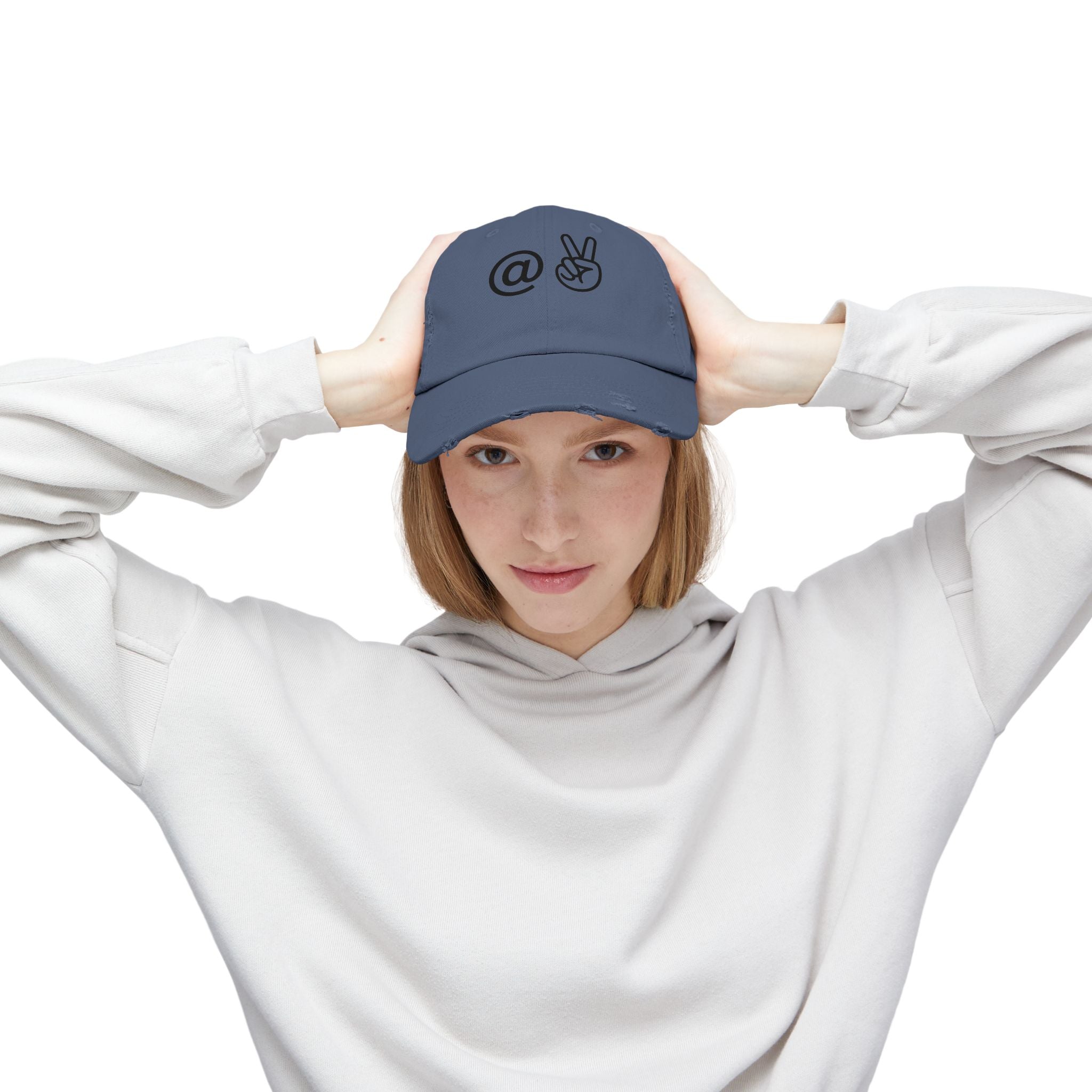Distressed Embroidered "@ Peace" Cap